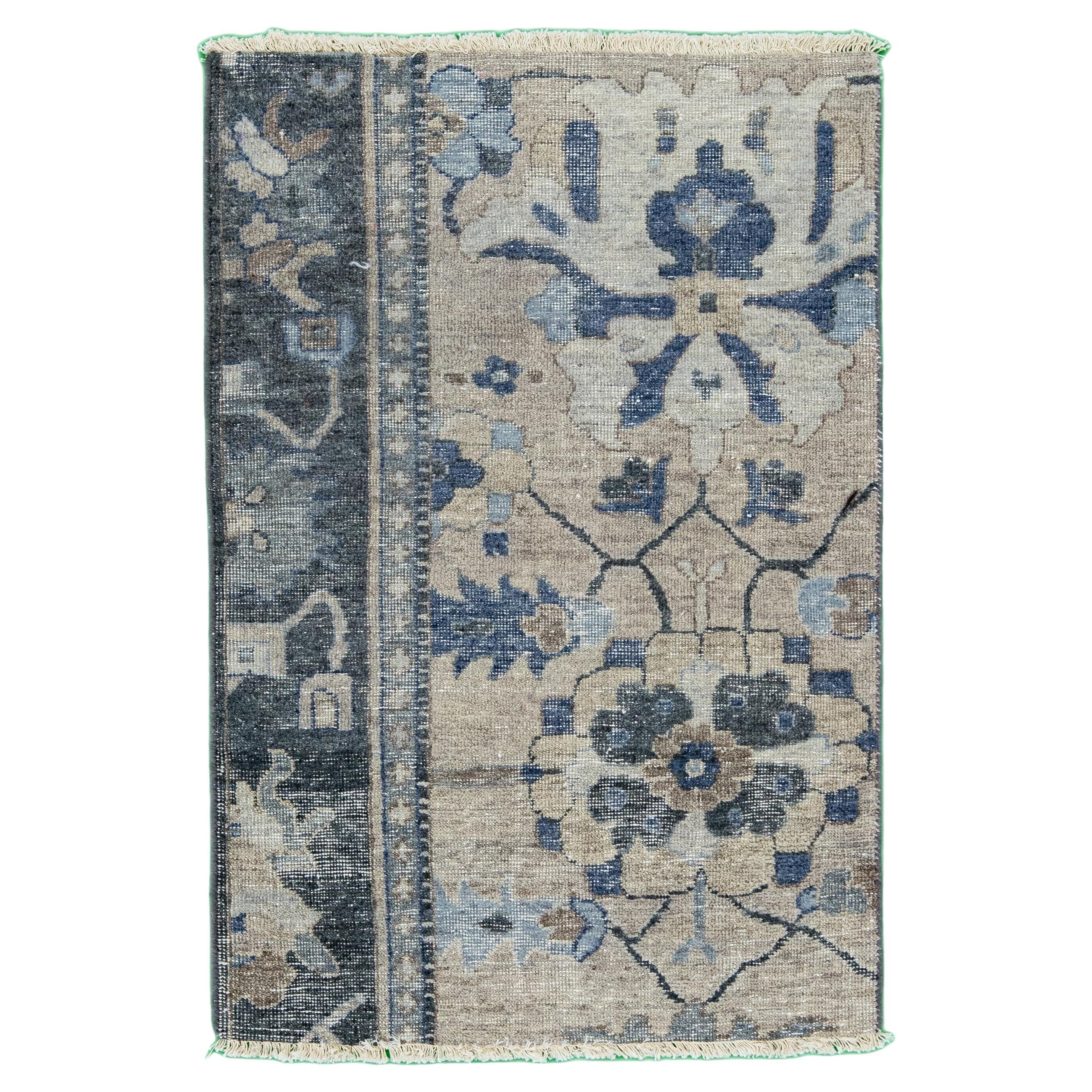 Apadana's Modern Mahal Style Handmade Beige Custom Wool Rug For Sale