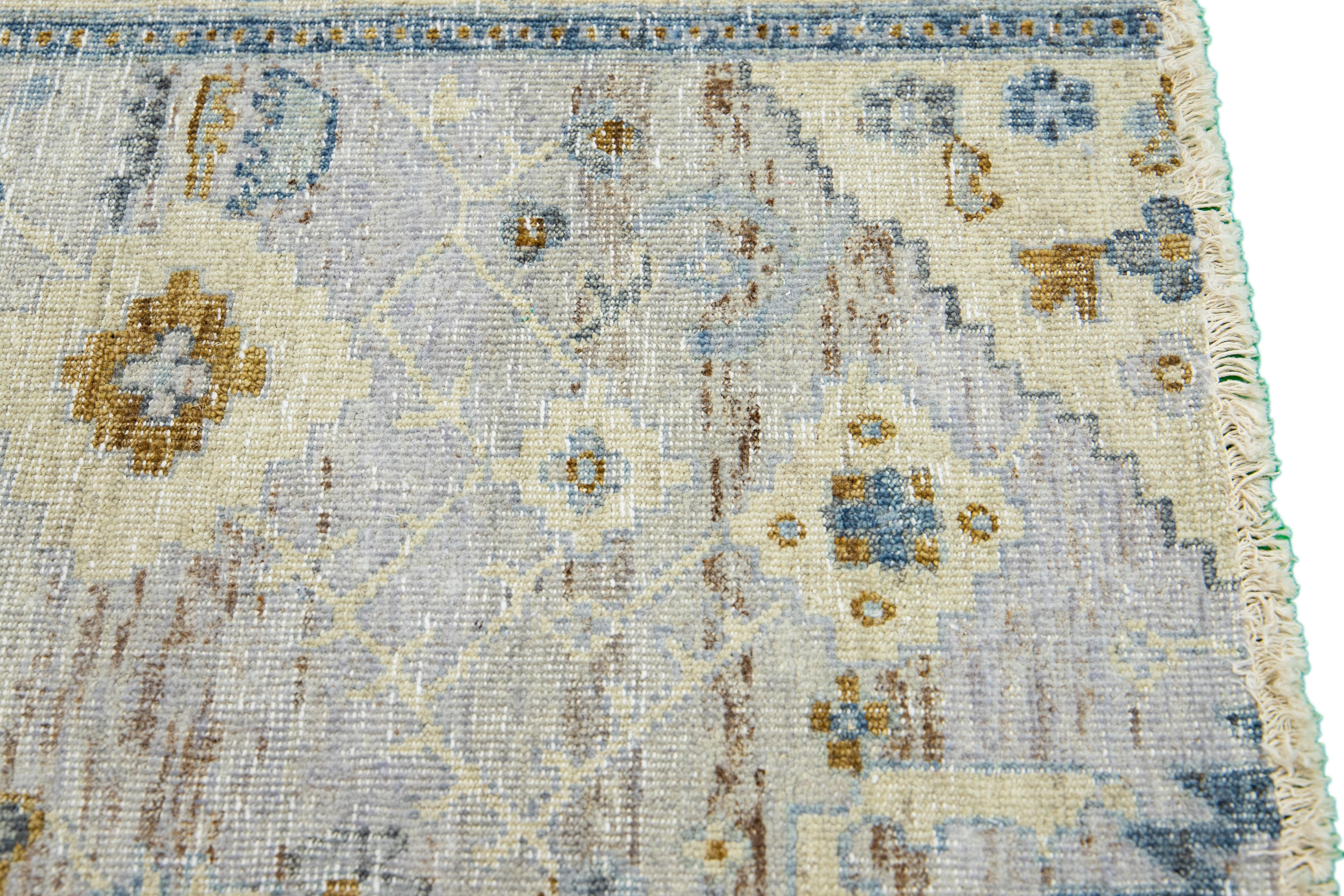 Islamic Apadana's Modern Mahal Style Handmade Beige/Gray Custom Wool Rug For Sale