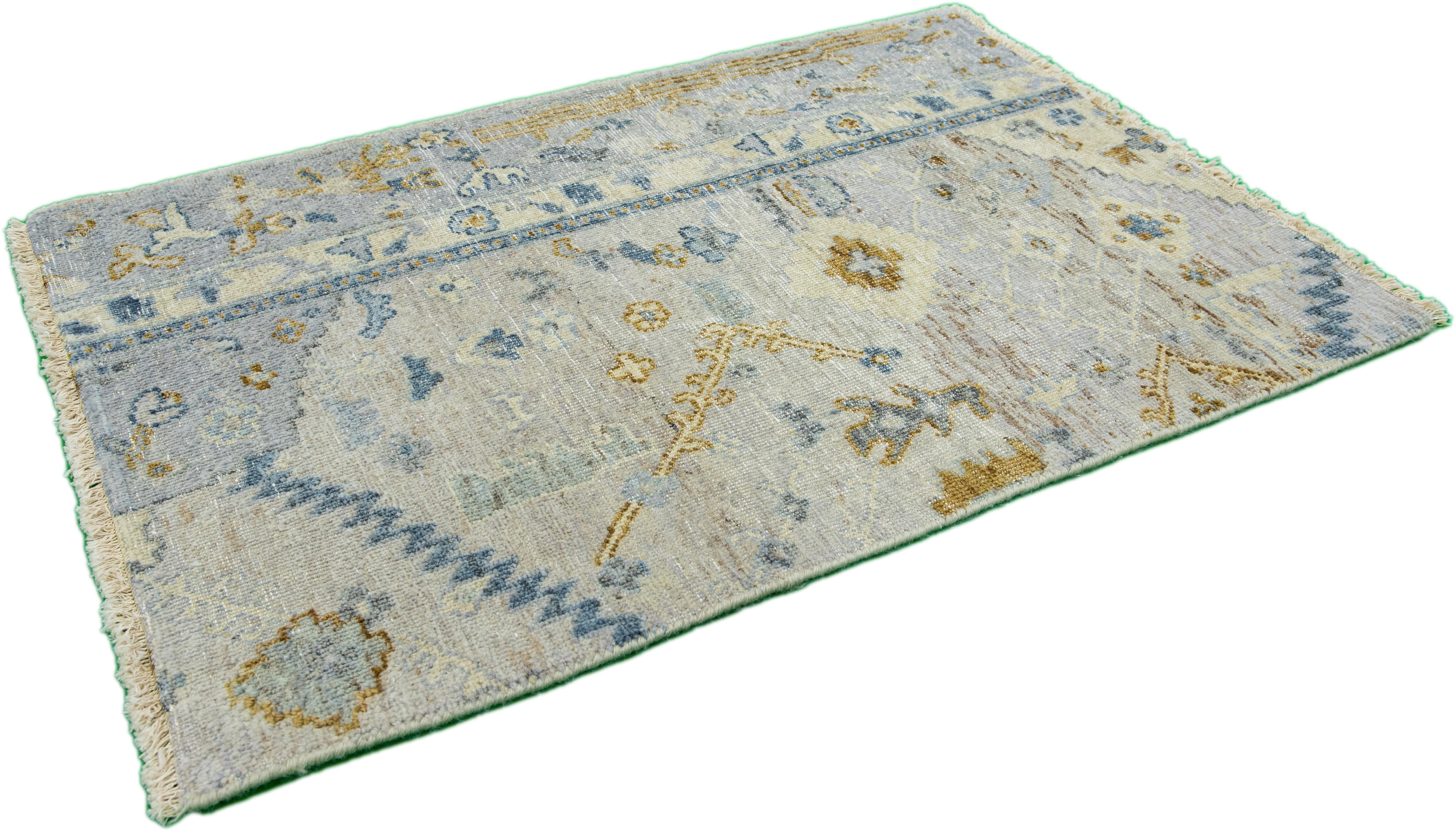 Indian Apadana's Modern Mahal Style Handmade Beige/Gray Custom Wool Rug For Sale