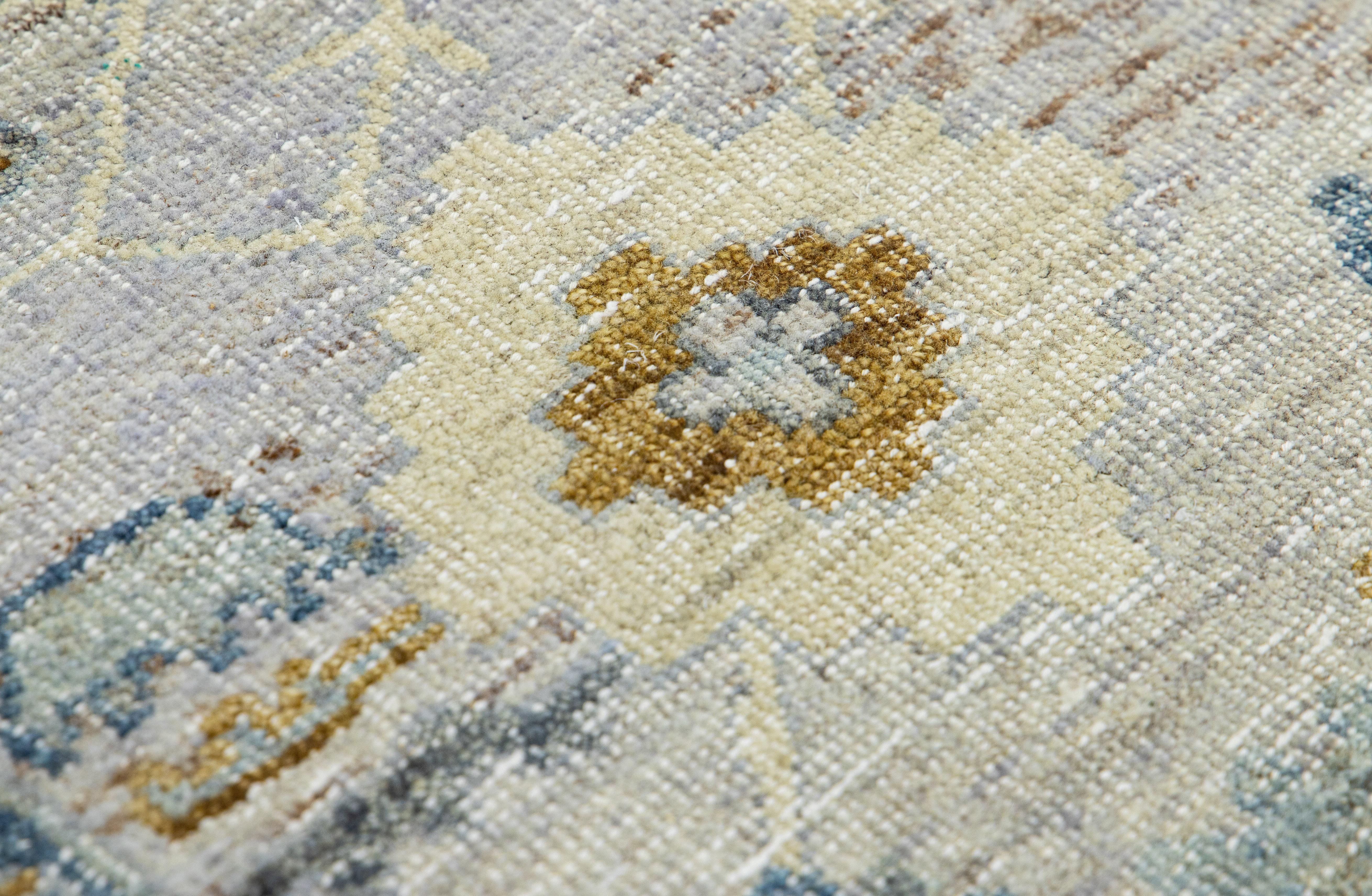 Hand-Knotted Apadana's Modern Mahal Style Handmade Beige/Gray Custom Wool Rug For Sale