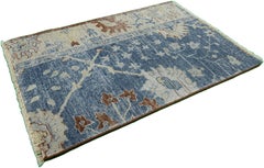 Apadana's Modern Mahal Style Handmade Blue/Brown Custom Wool Rug