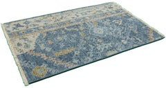Apadana's Modern Mahal Style Handmade Blue Custom Wool Rug