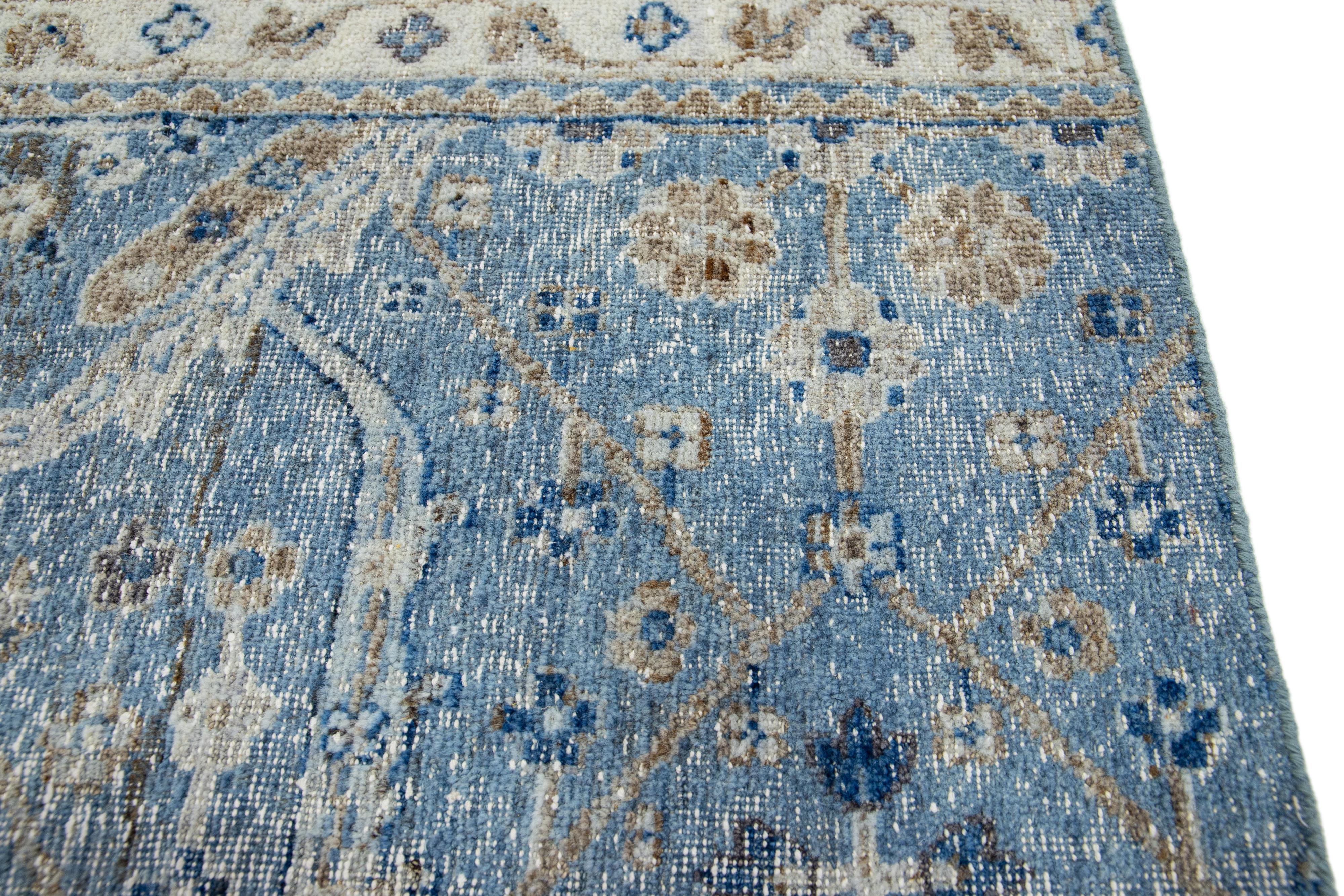 Islamic Apadana's Modern Mahal Style Handmade Blue Custom Wool Rug For Sale