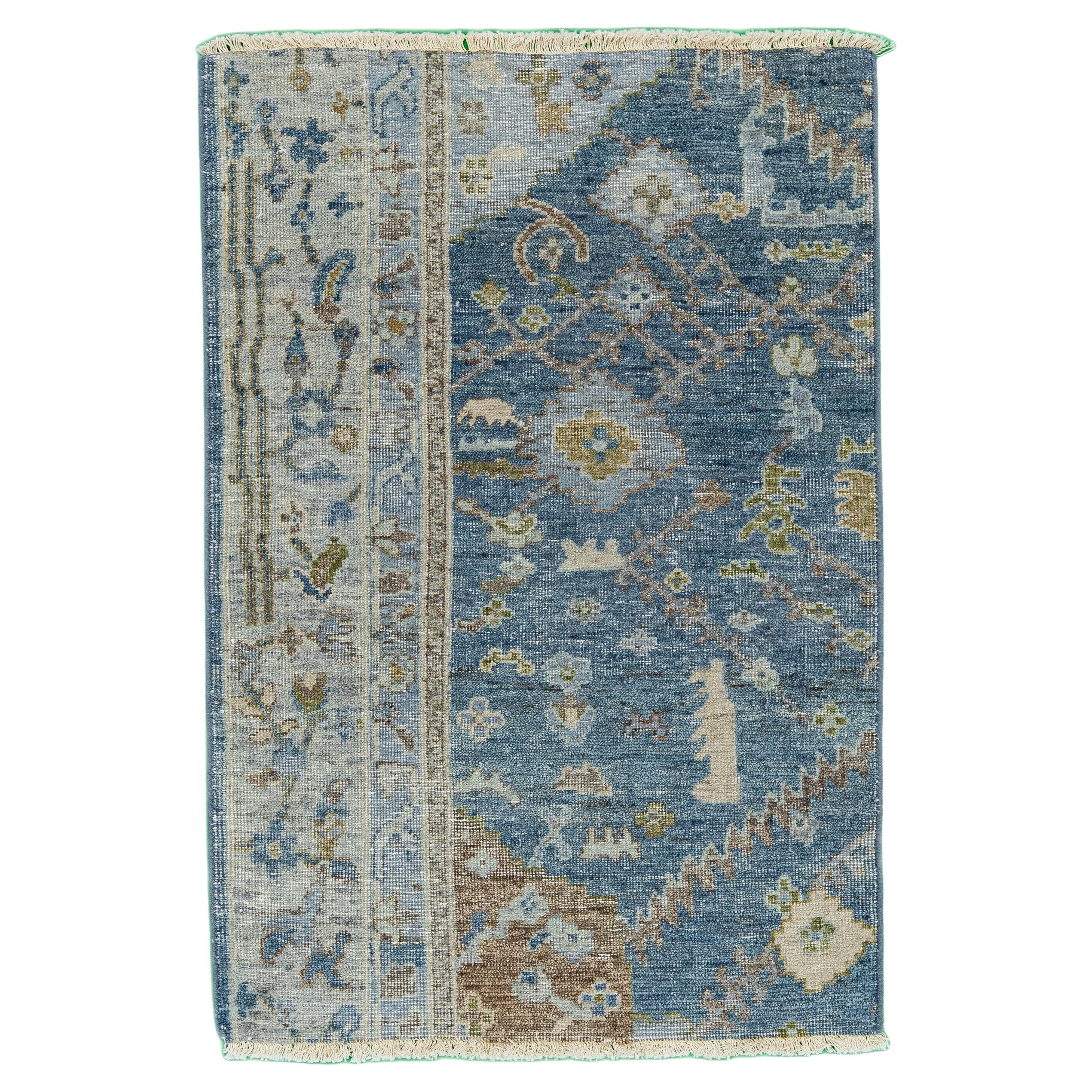 Tappeto di lana personalizzato blu fatto a mano in stile Mahal moderno di Apadana