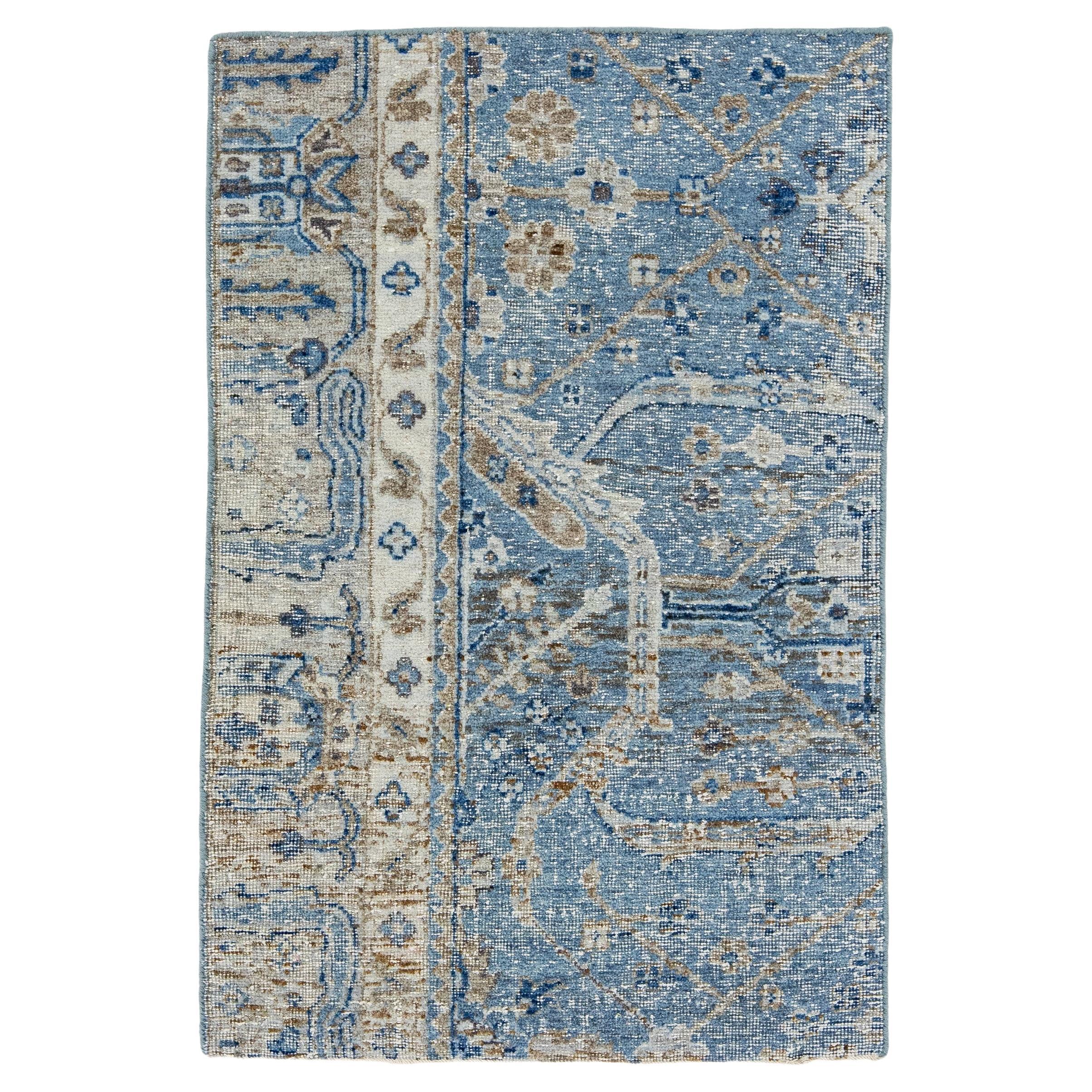 Apadana's Modern Mahal Style Handmade Blue Custom Wool Rug For Sale