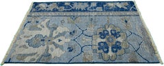Apadana's Modern Mahal Style Handmade Custom Blue Wool Rug