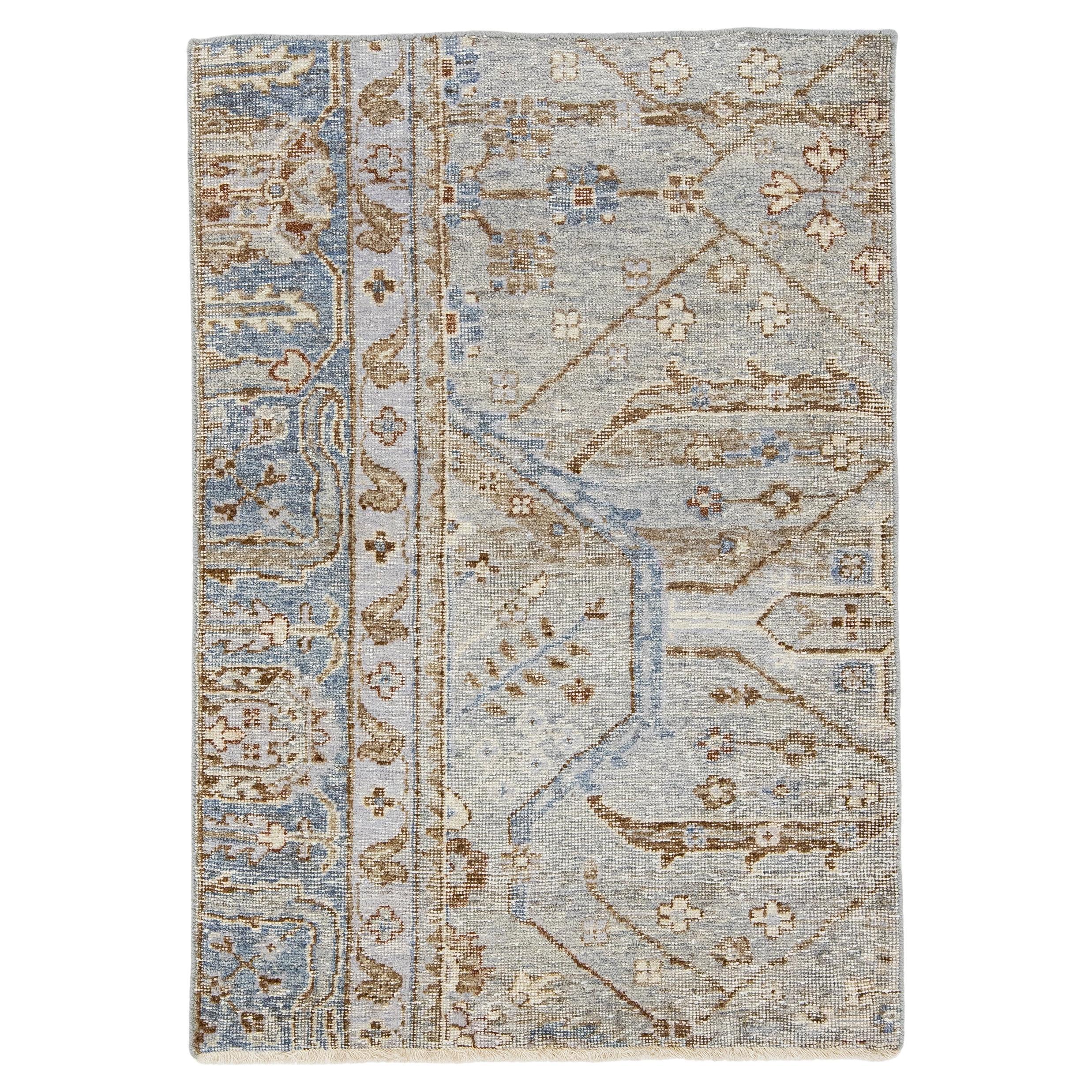 Apadana's Modern Mahal Style Handmade Custom Gray Wool Rug