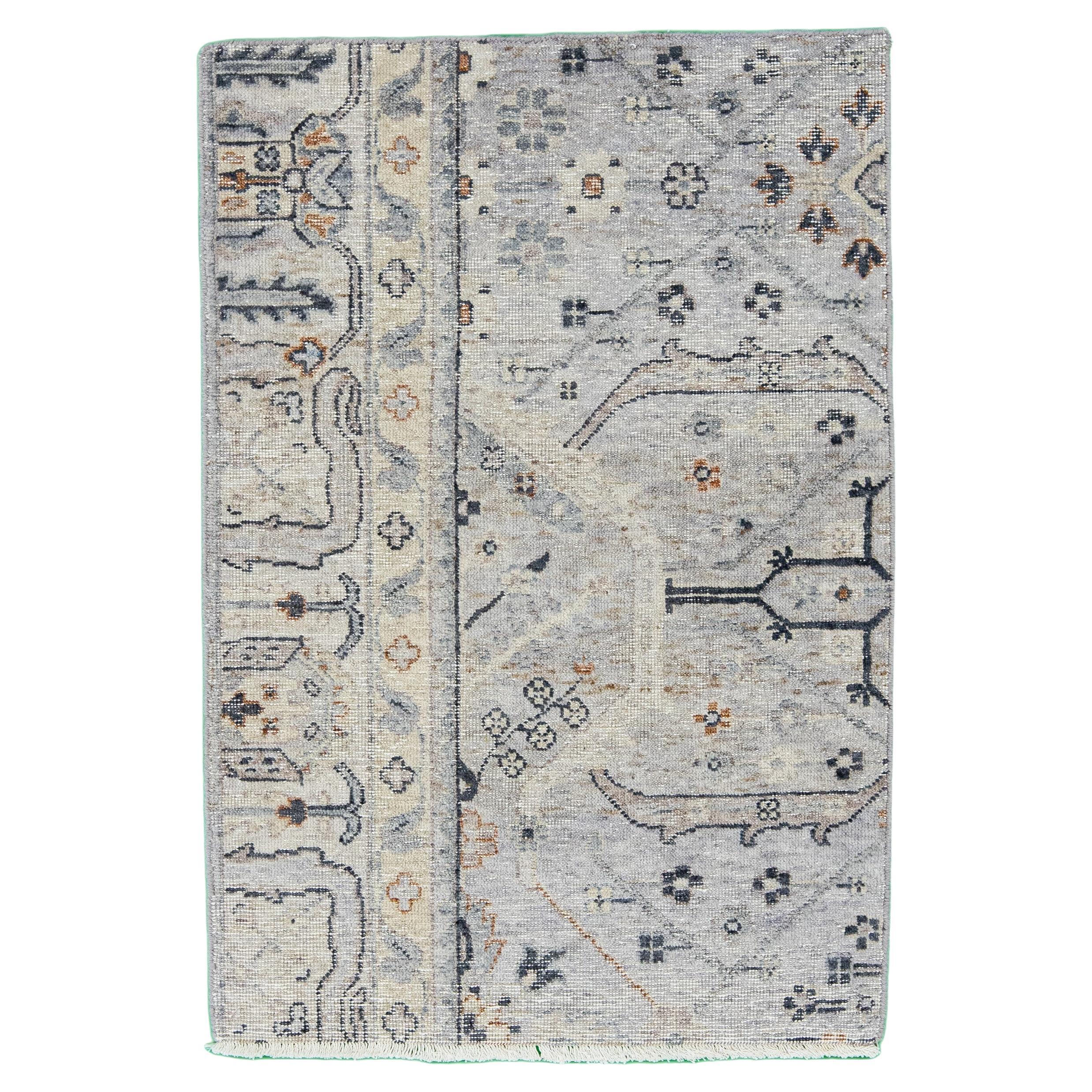 Apadana's Modern Mahal Style Handmade Grey Custom Wool Rug