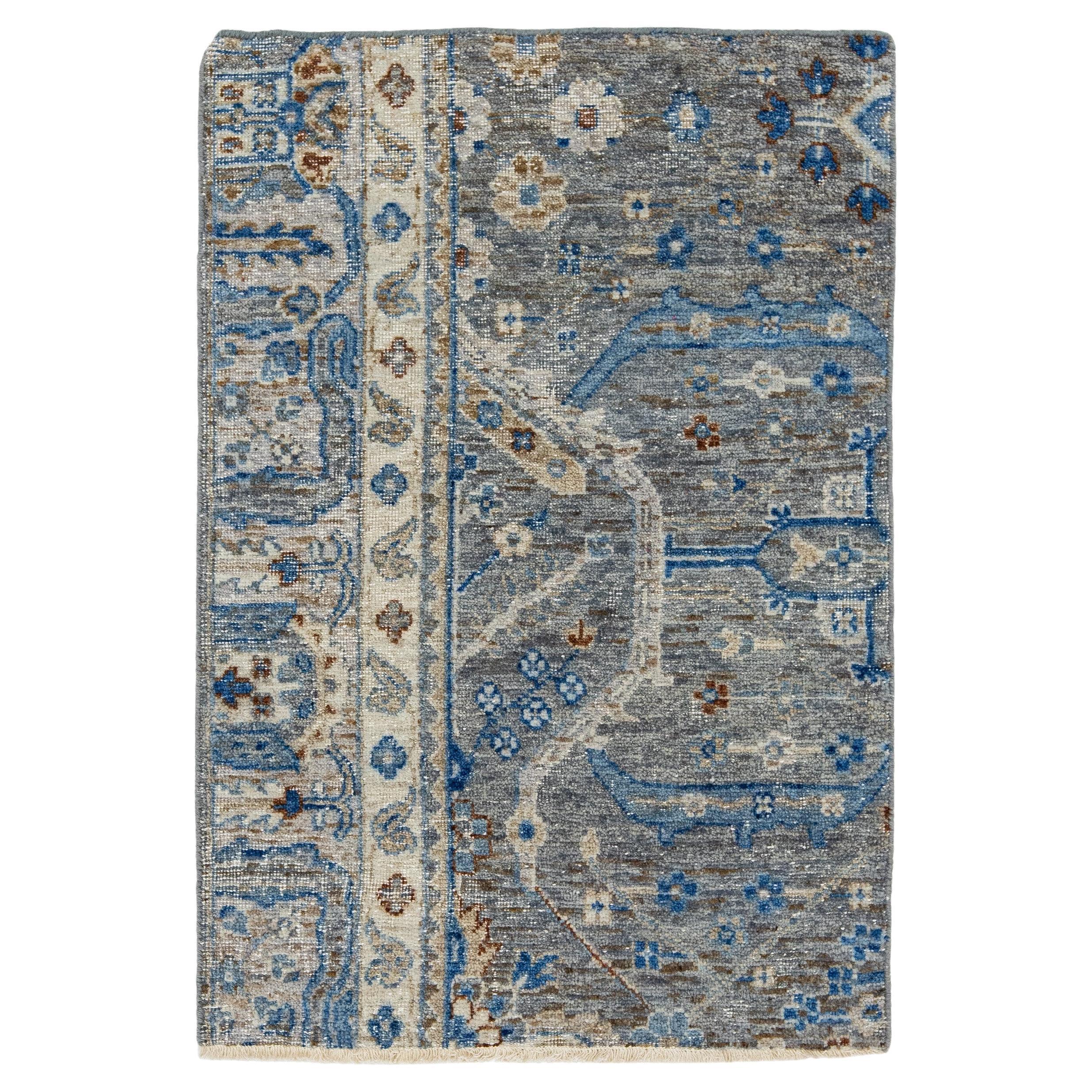 Apadana's Modern Mahal Style Handmade Gray Custom Wool Rug