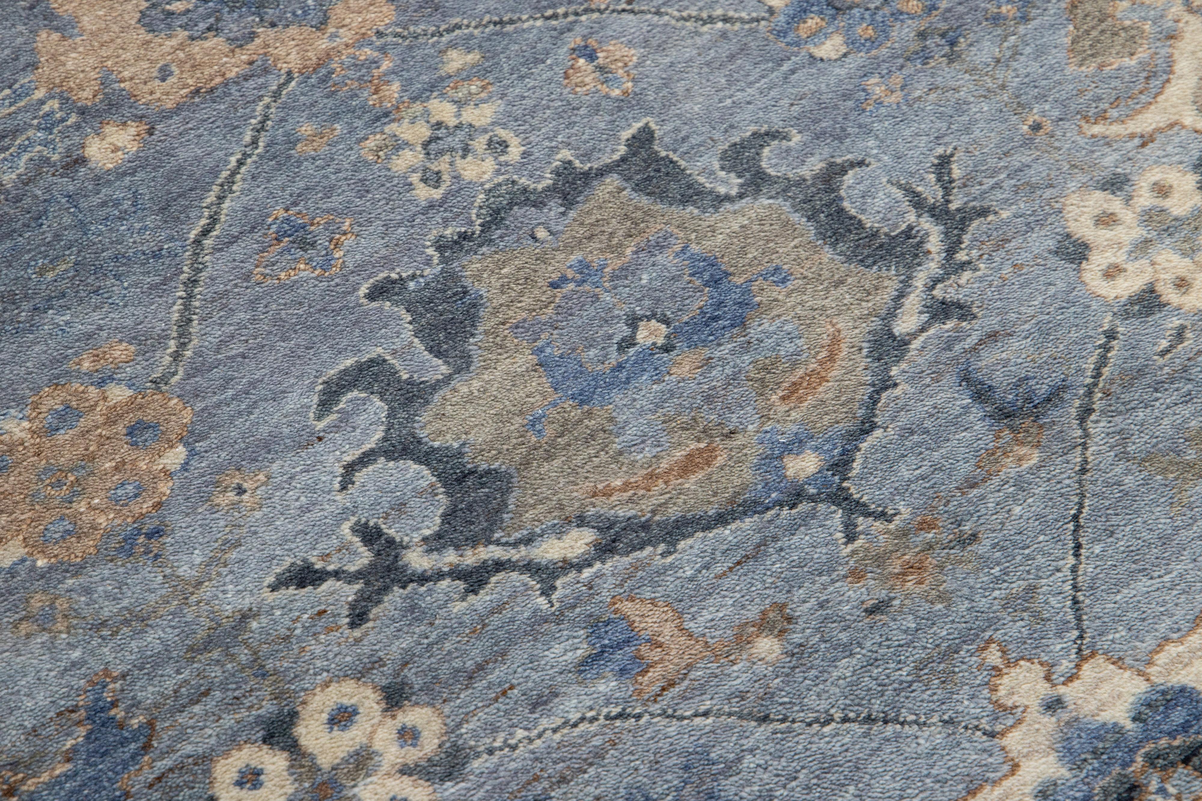 Runner in lana indiano fatto a mano in stile Mahal moderno di Apadana in blu in vendita 1