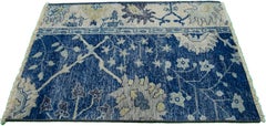 Apadana's Modern Mahal Style Handmade Navy Blue Custom Wool Rug