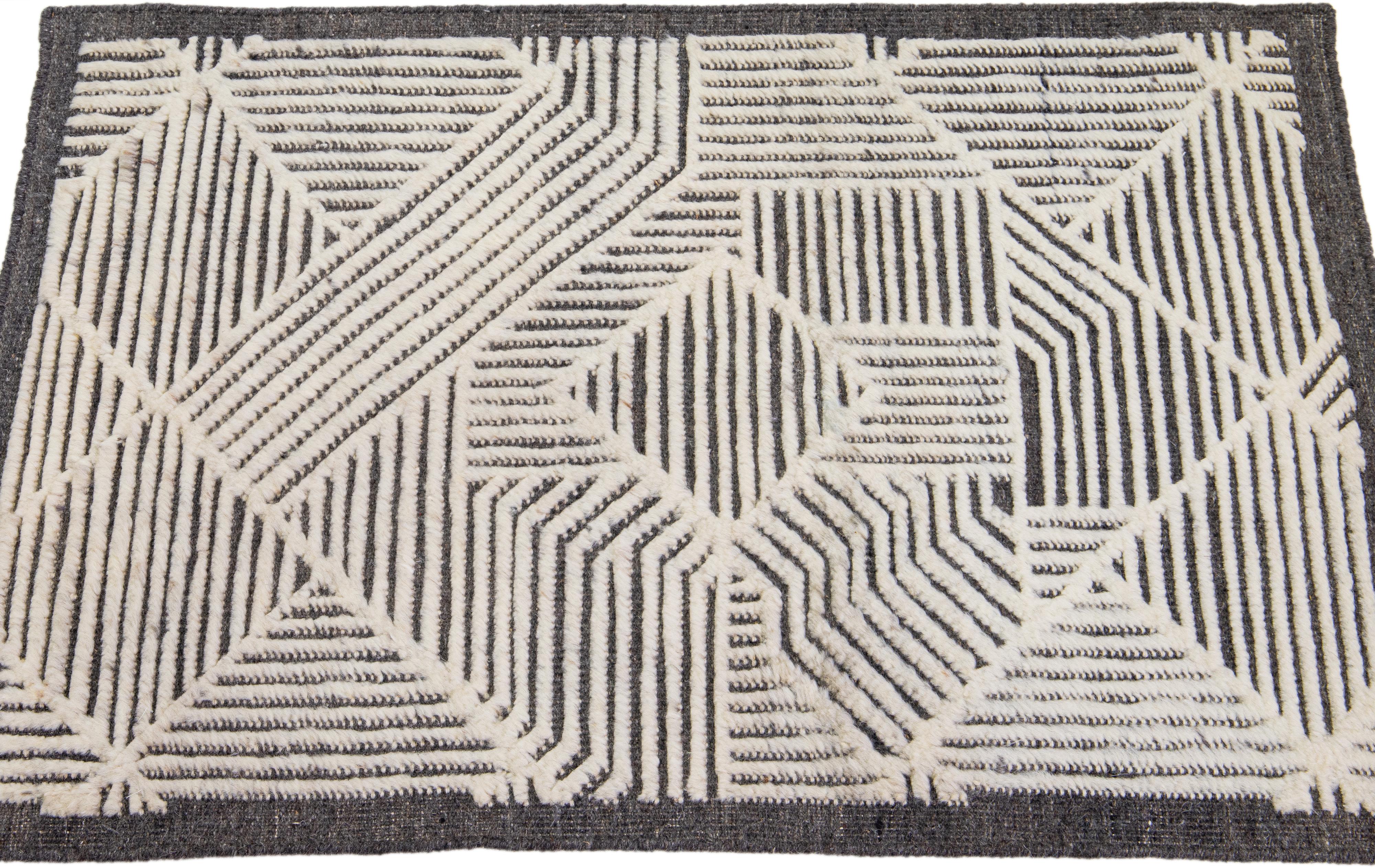 Hand-Knotted Apadana's Modern Moroccan Handmade Custom Wool Rug For Sale