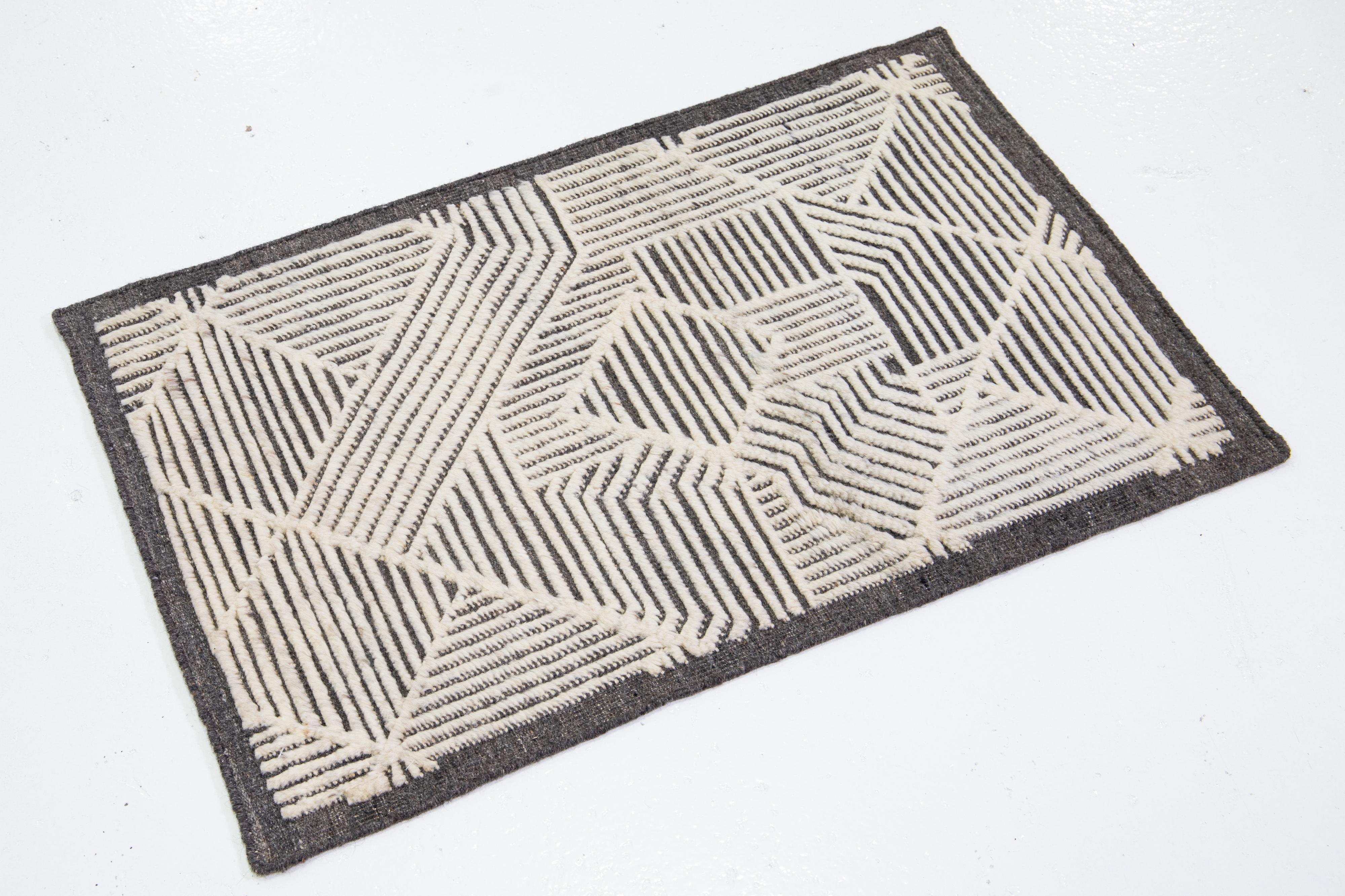 Apadana's Modern Moroccan Handmade Custom Wool Rug In New Condition For Sale In Norwalk, CT