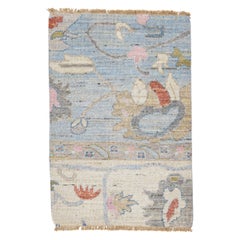 Apadana's Modern Oushak Style Blue/Beige Handmade Custom Wool Rug
