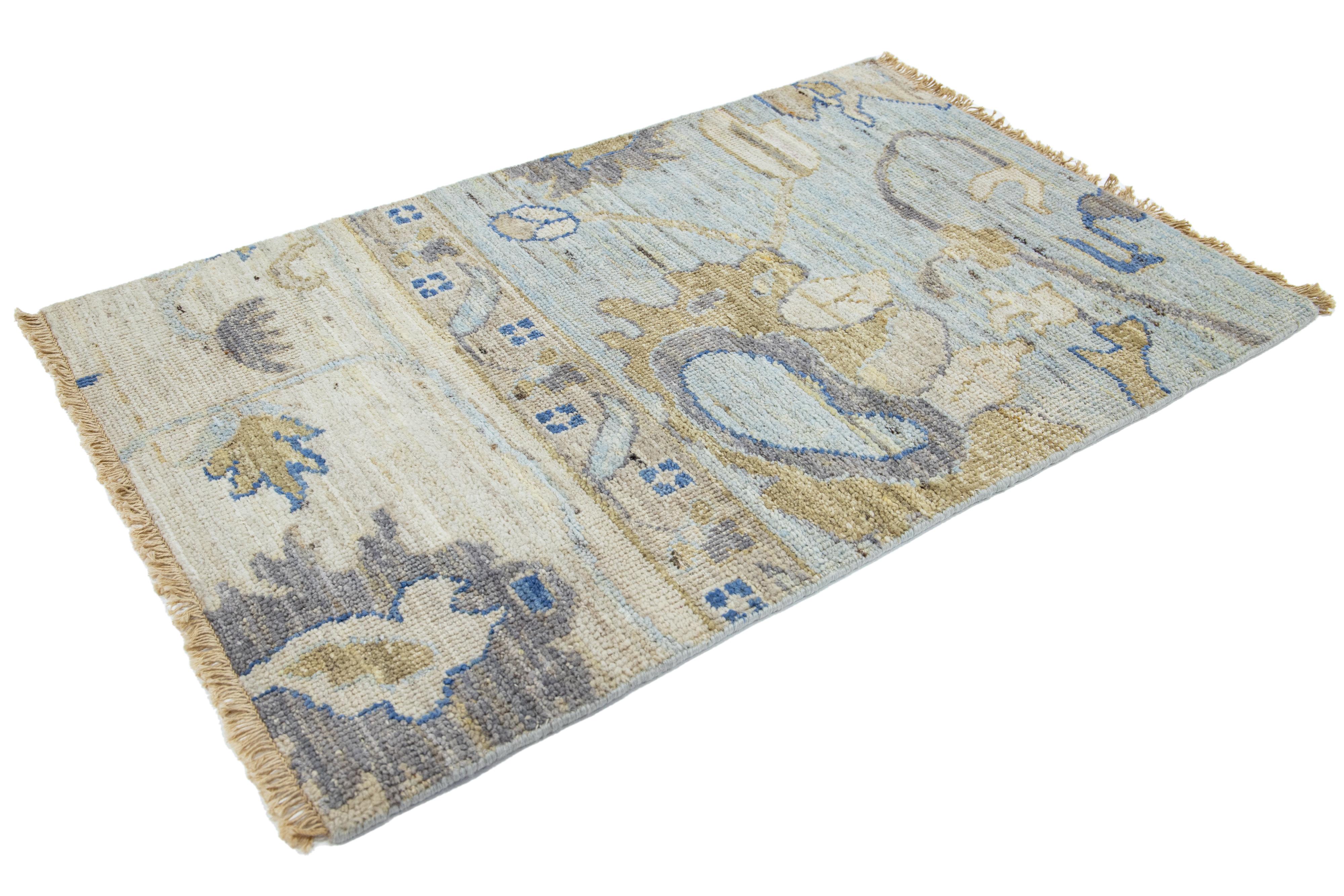 Hand-Knotted Apadana's Modern Oushak Style Handmade Custom Blue Wool Rug For Sale