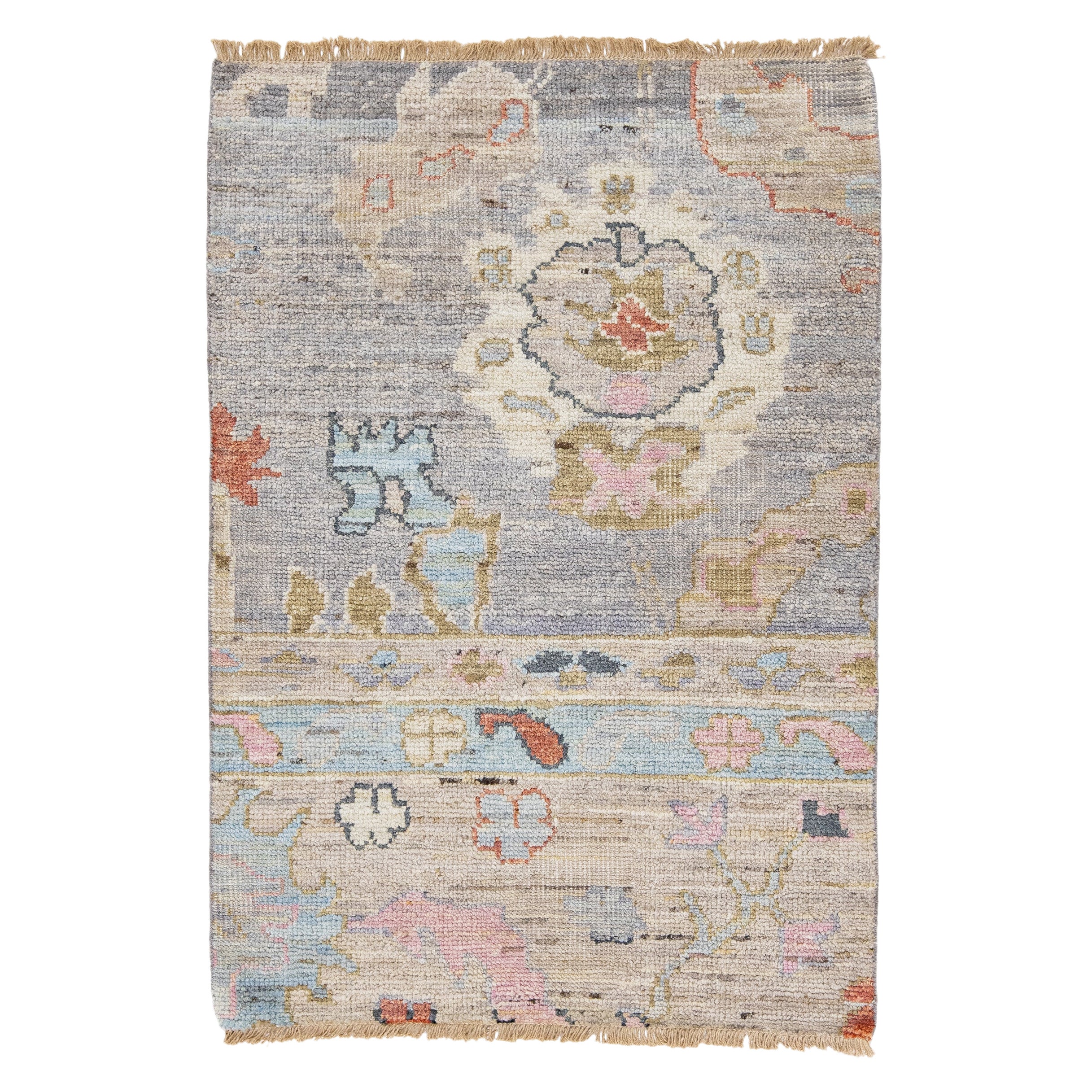Apadana's Modern Oushak Style Handmade Gray-Beige Custom Wool Rug