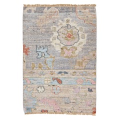 Apadana's Modern Oushak Style Handmade Gray-Beige Custom Wool Rug