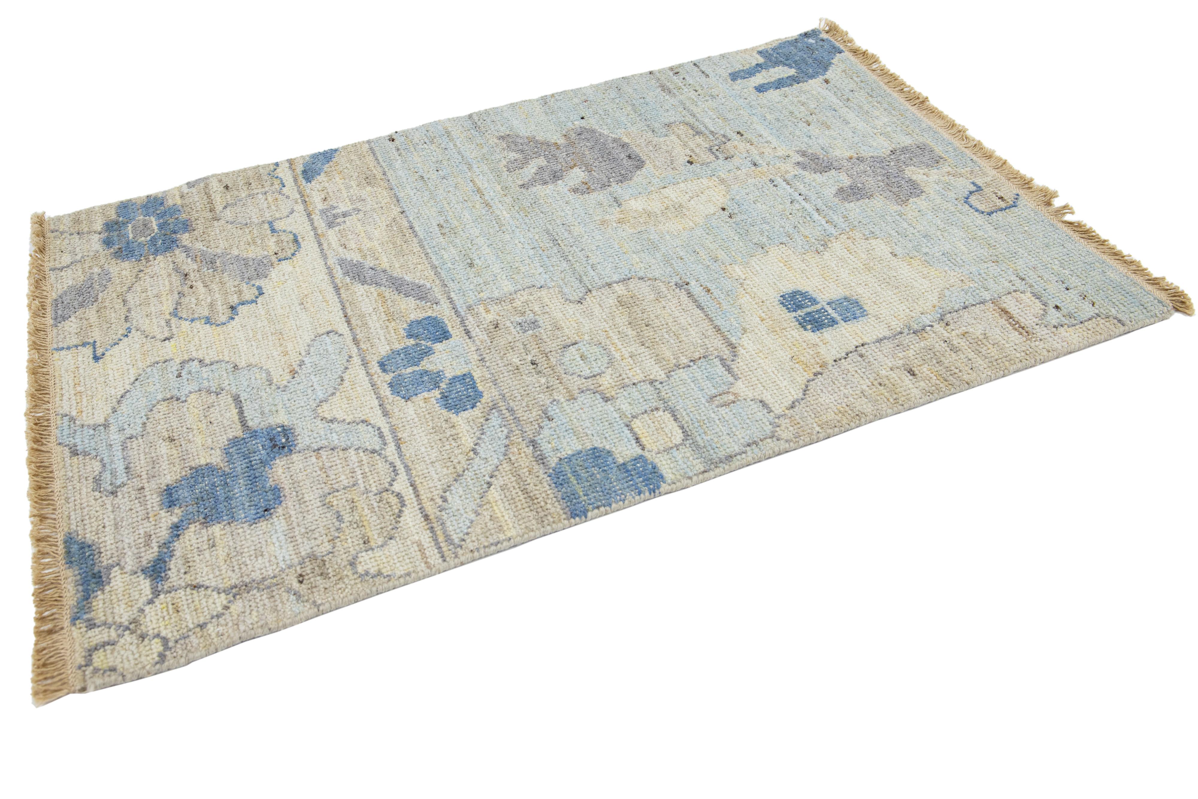 Hand-Knotted Apadana's Modern Oushak Style Handmade Light Blue Custom Wool Rug For Sale