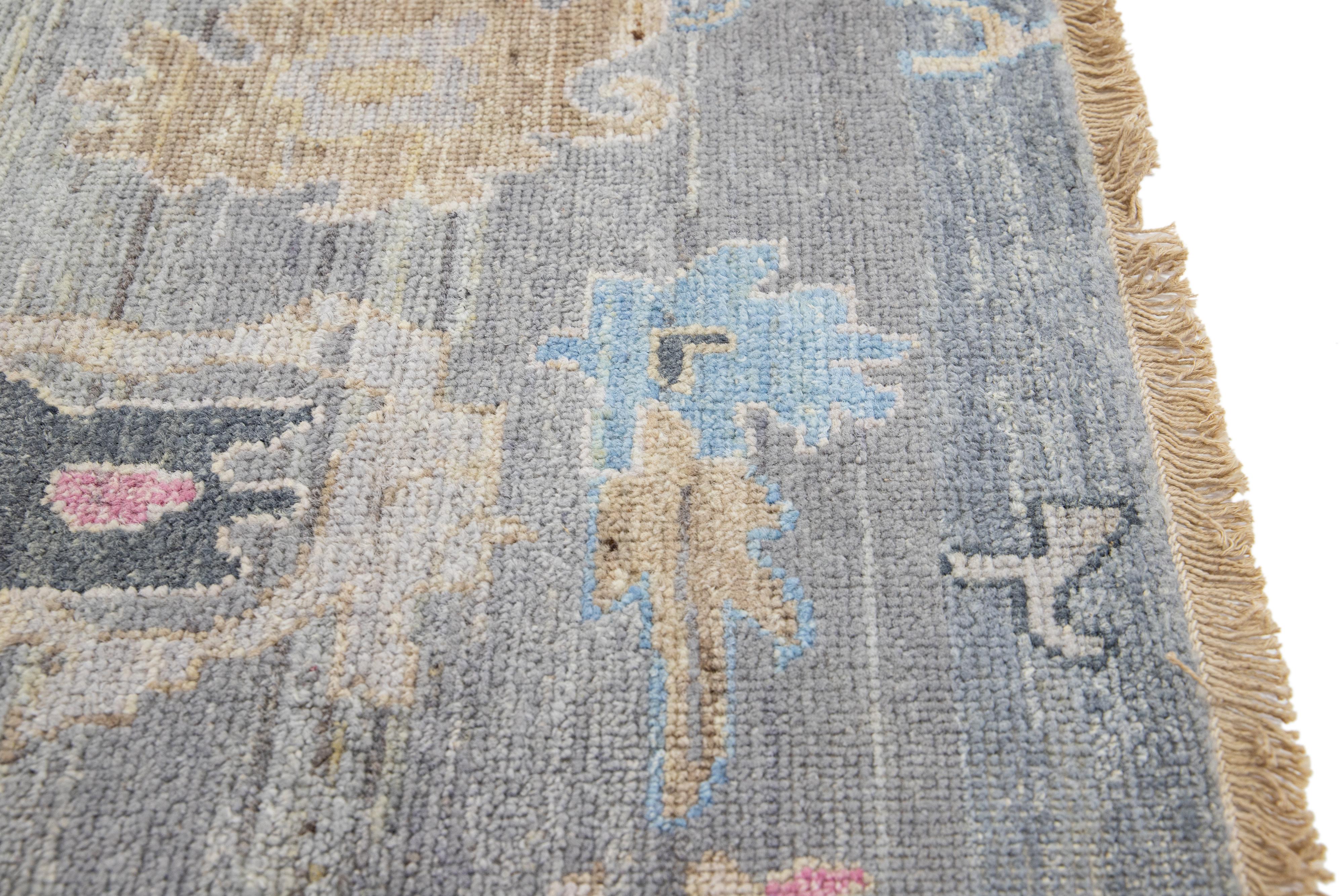 Indian Apadana's Modern Oushak Style Handmade Multicolor Custom Wool Rug For Sale