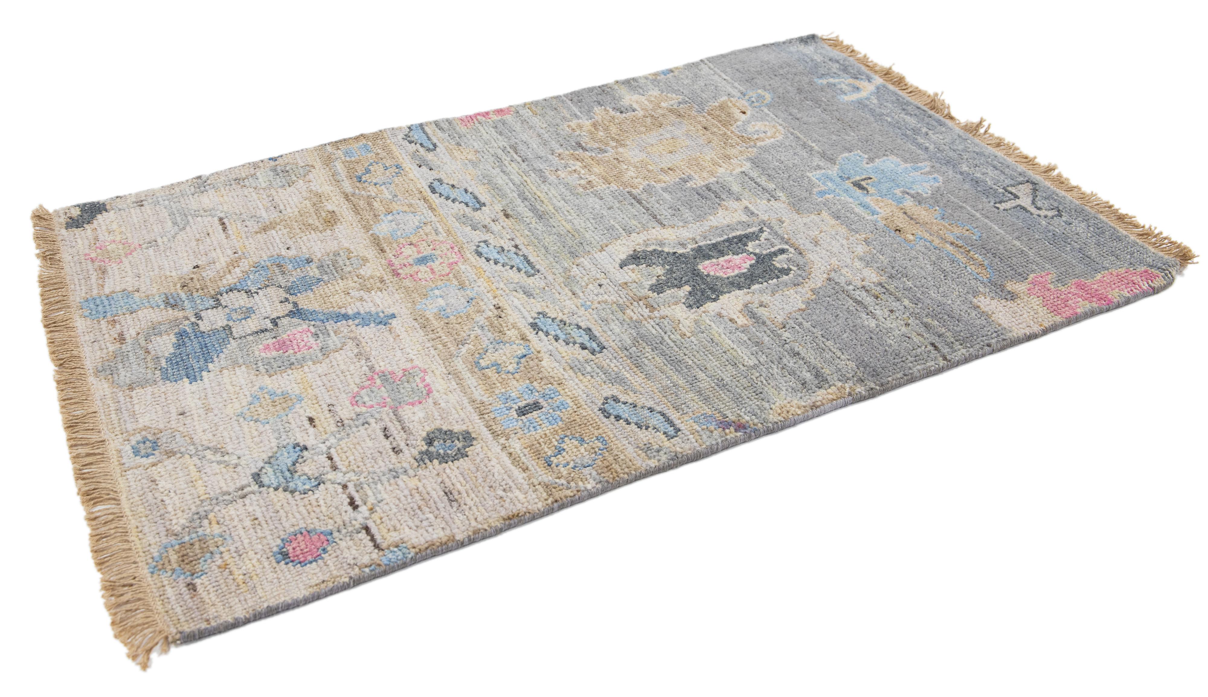 Hand-Knotted Apadana's Modern Oushak Style Handmade Multicolor Custom Wool Rug For Sale