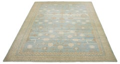 Apadana's Modern Oversized Khotan Style Blue Wool Rug With Geometric Design