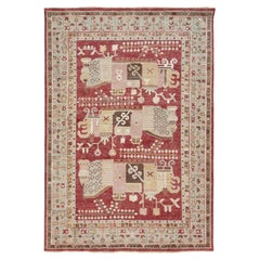 Tapis de laine indienne moderne de style Samarkand fait à la main Apadana en rouge
