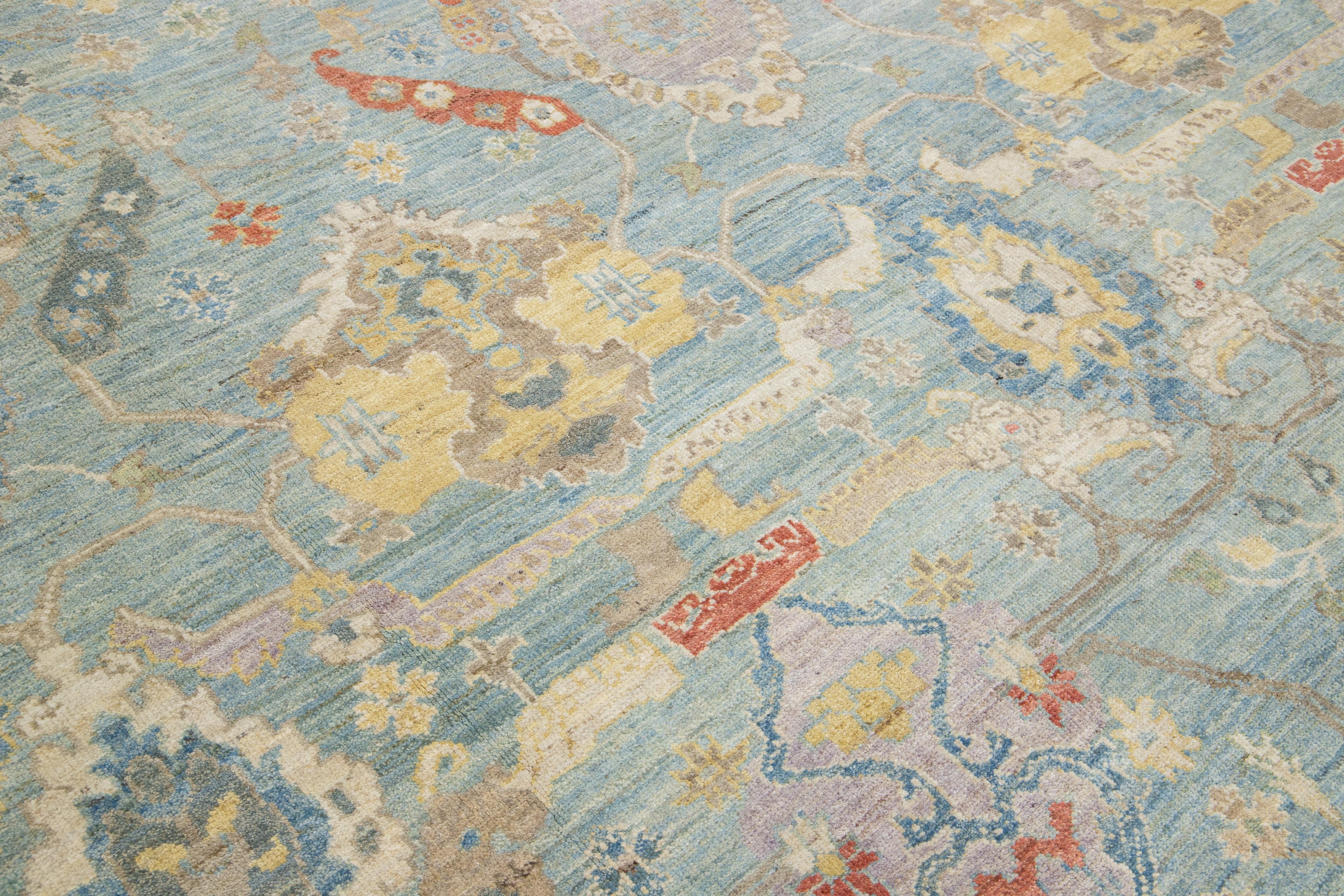 Apadana's Moderner Sultanabad Allover Designed Wollteppich Handgefertigt in Hellblau im Zustand „Neu“ im Angebot in Norwalk, CT