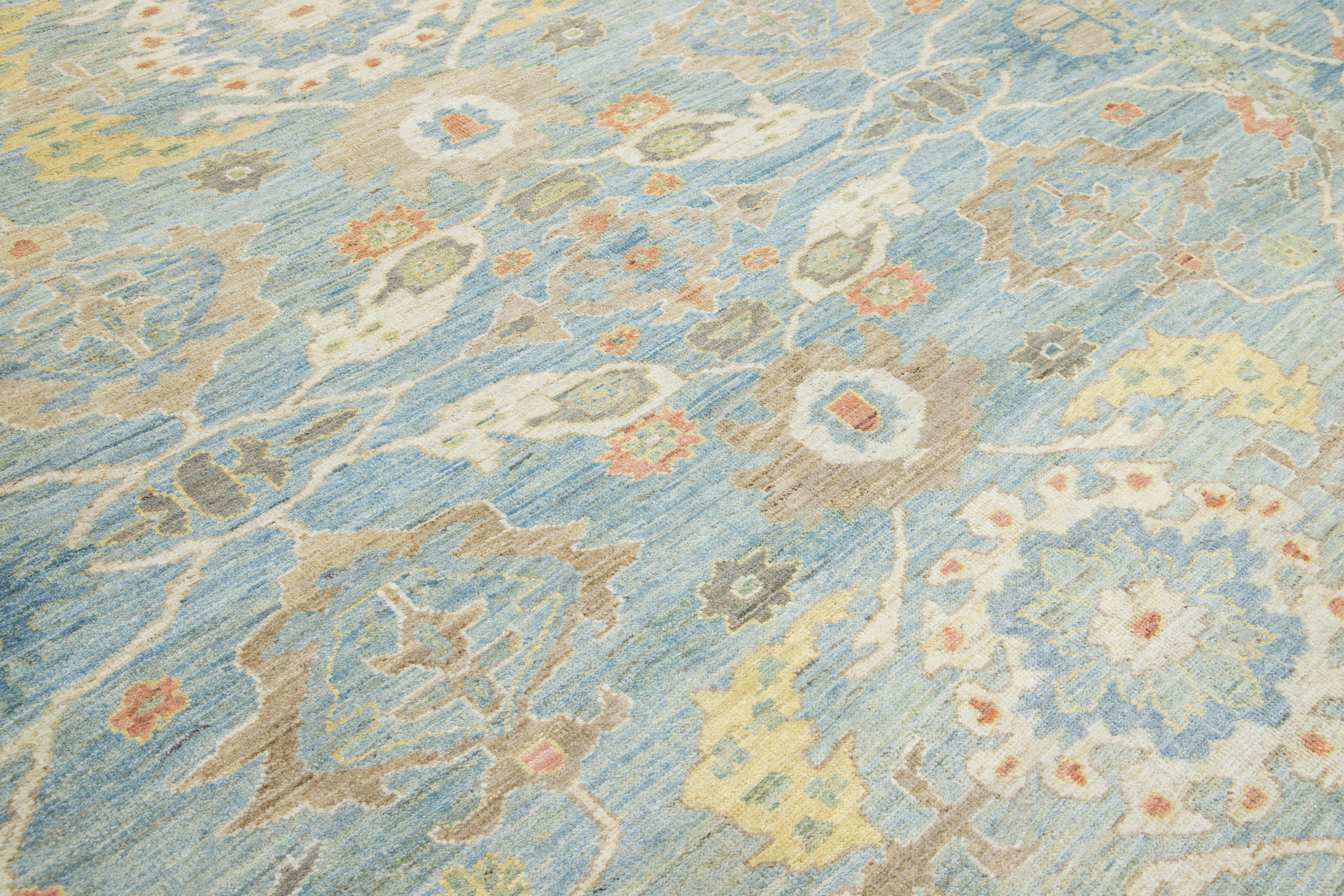 Apadana's Modern Sultanabad Blue Wool Rug Handmade With Floral Design For Sale 4