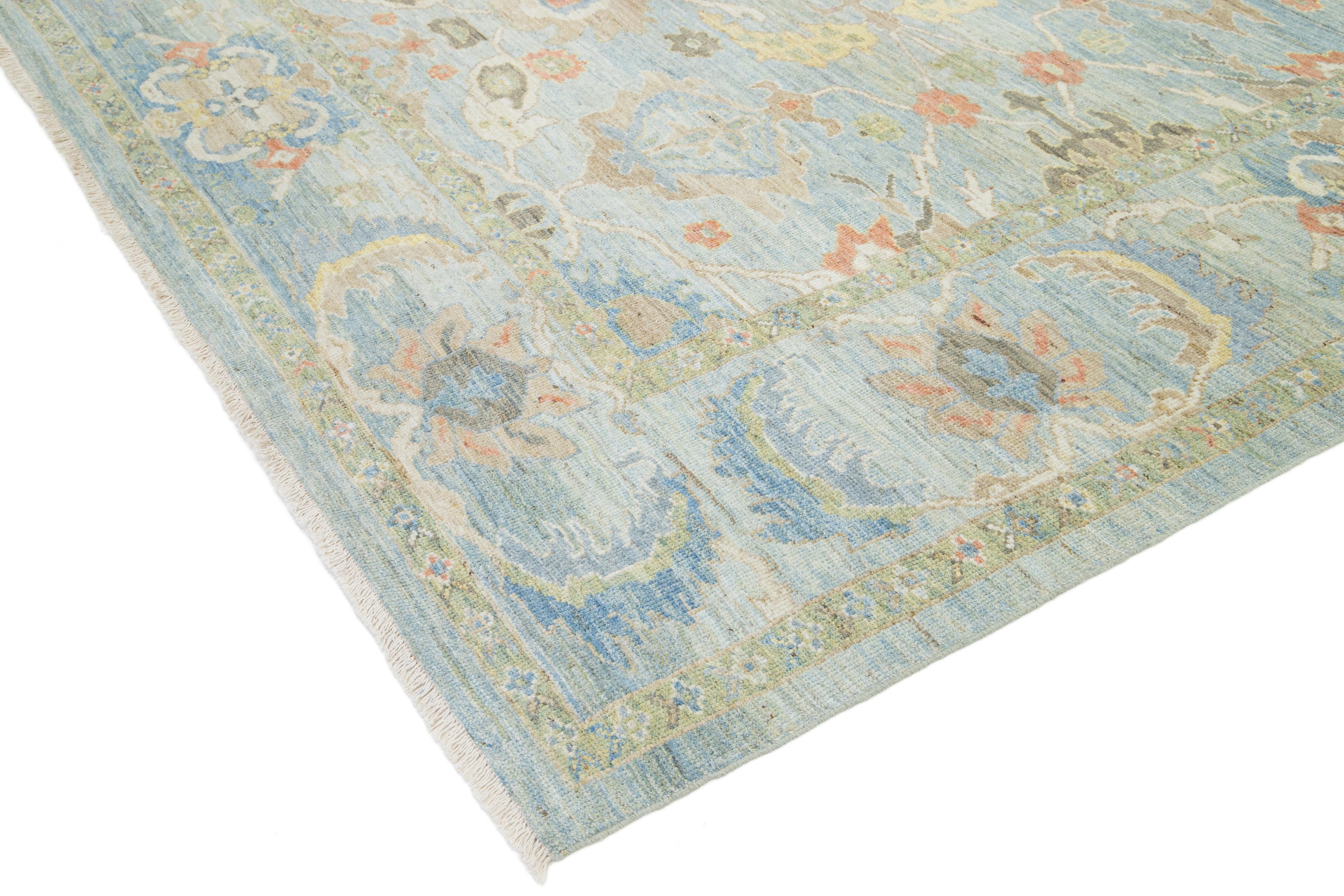 Apadana's Modern Sultanabad Blue Wool Rug Handmade With Floral Design For Sale 5