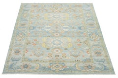 Apadana's Modern Sultanabad Blue Wool Rug Handmade With Floral Design