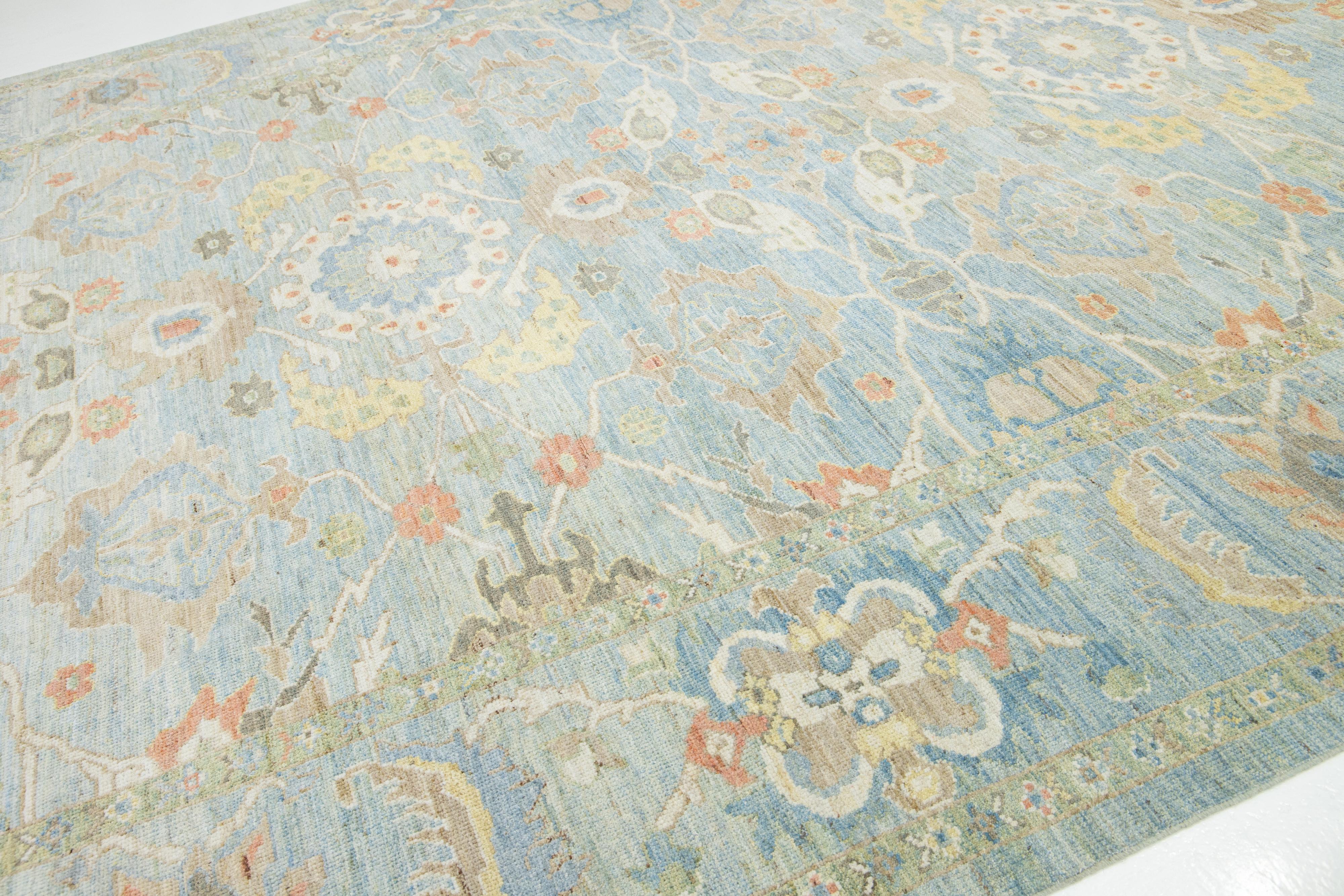 Hand-Knotted Apadana's Modern Sultanabad Blue Wool Rug Handmade With Floral Design For Sale