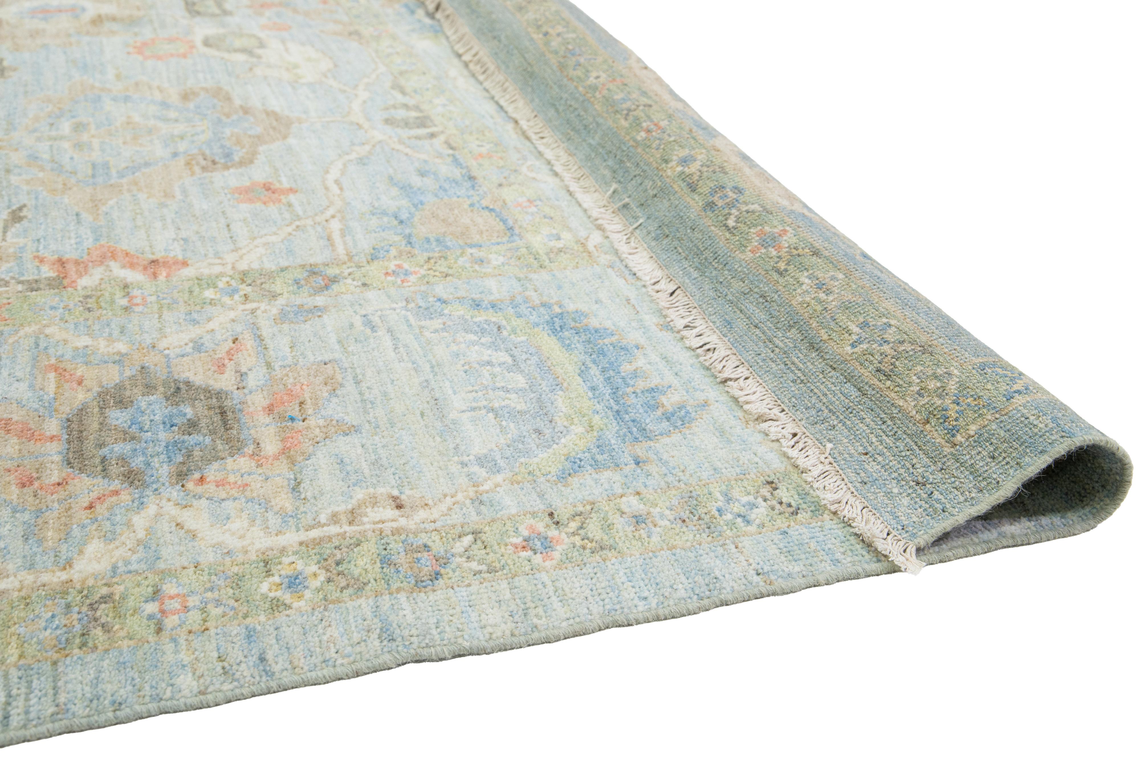 Apadana's Modern Sultanabad Blue Wool Rug Handmade With Floral Design In New Condition For Sale In Norwalk, CT