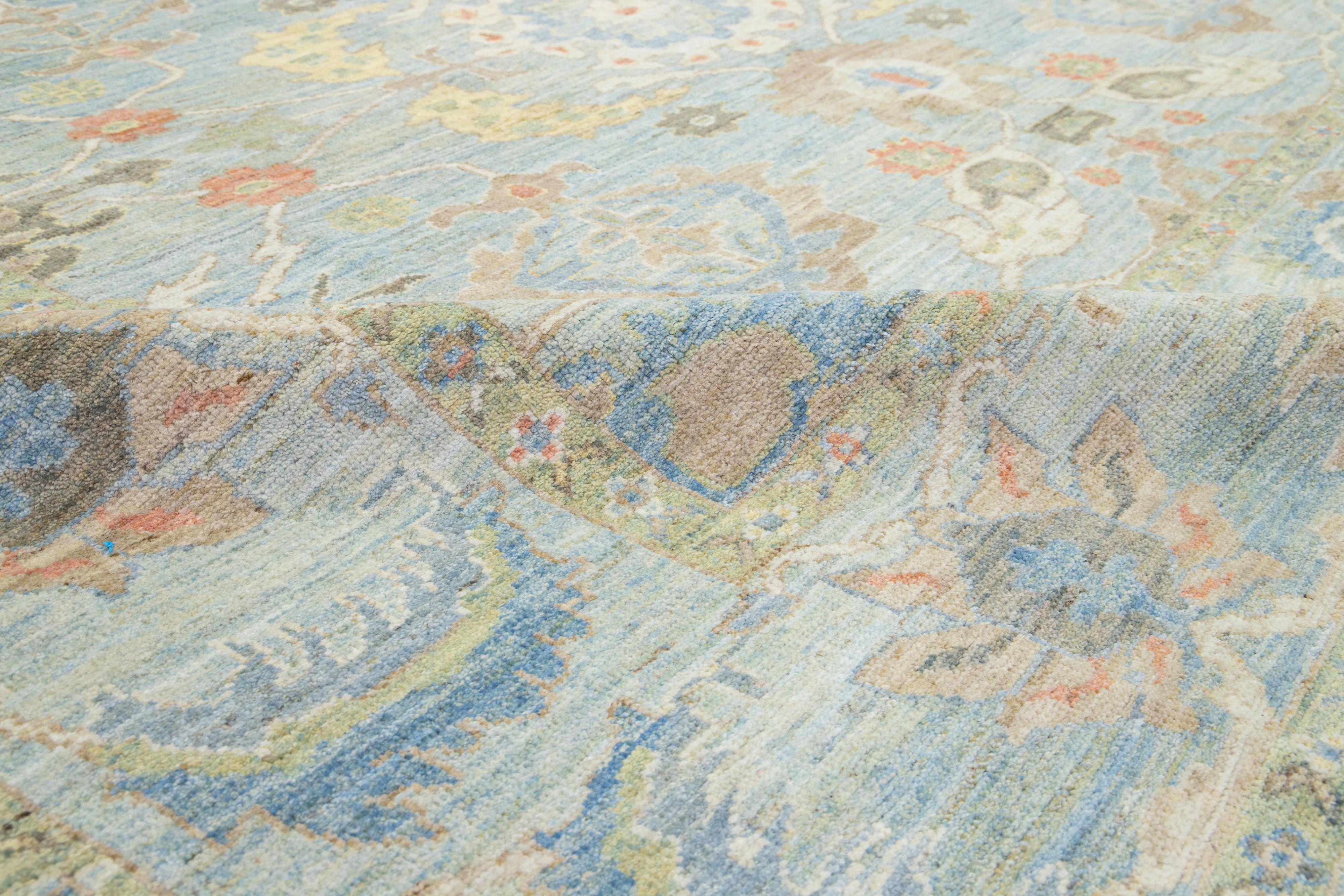 Contemporary Apadana's Modern Sultanabad Blue Wool Rug Handmade With Floral Design For Sale