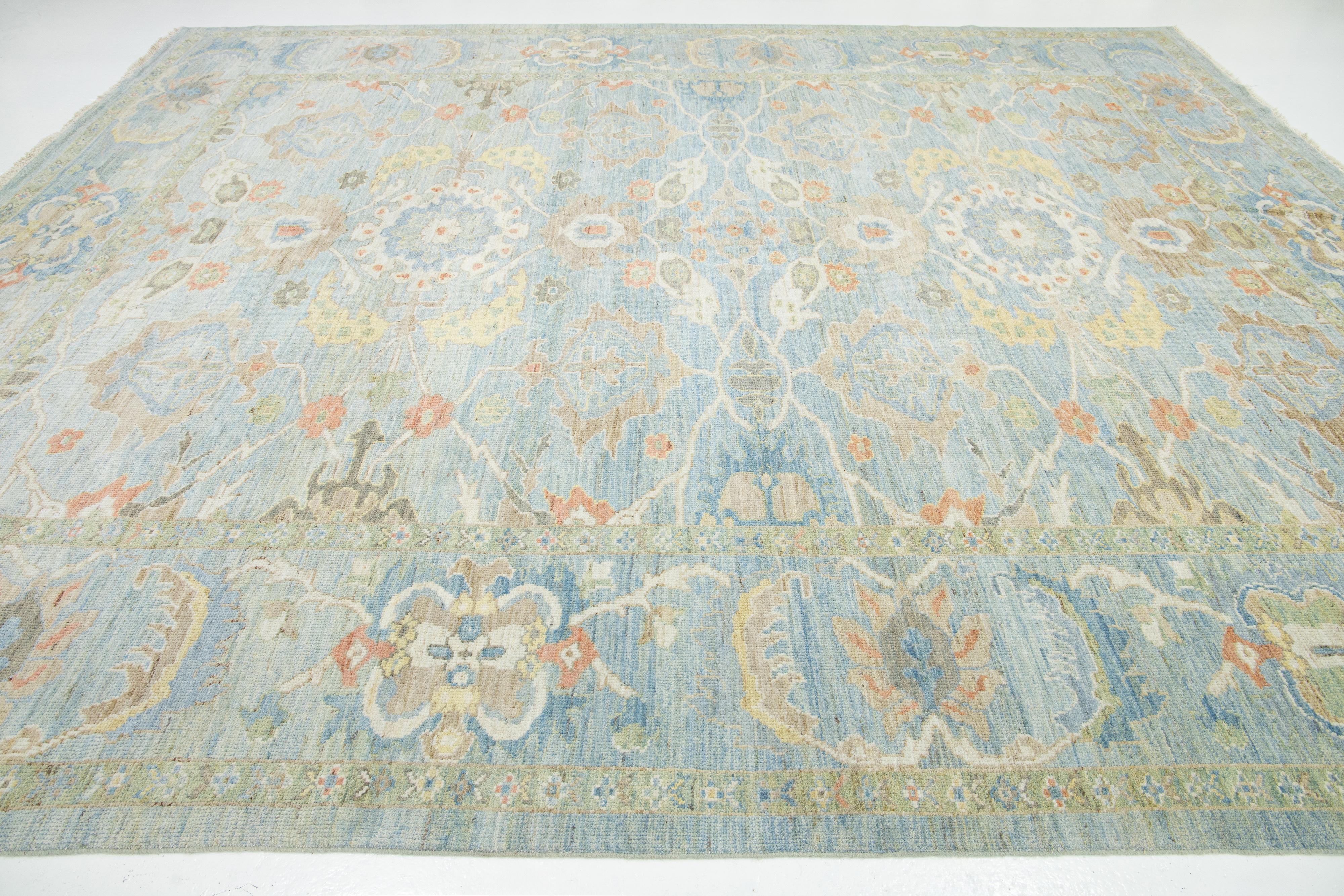 Apadana's Modern Sultanabad Blue Wool Rug Handmade With Floral Design For Sale 1