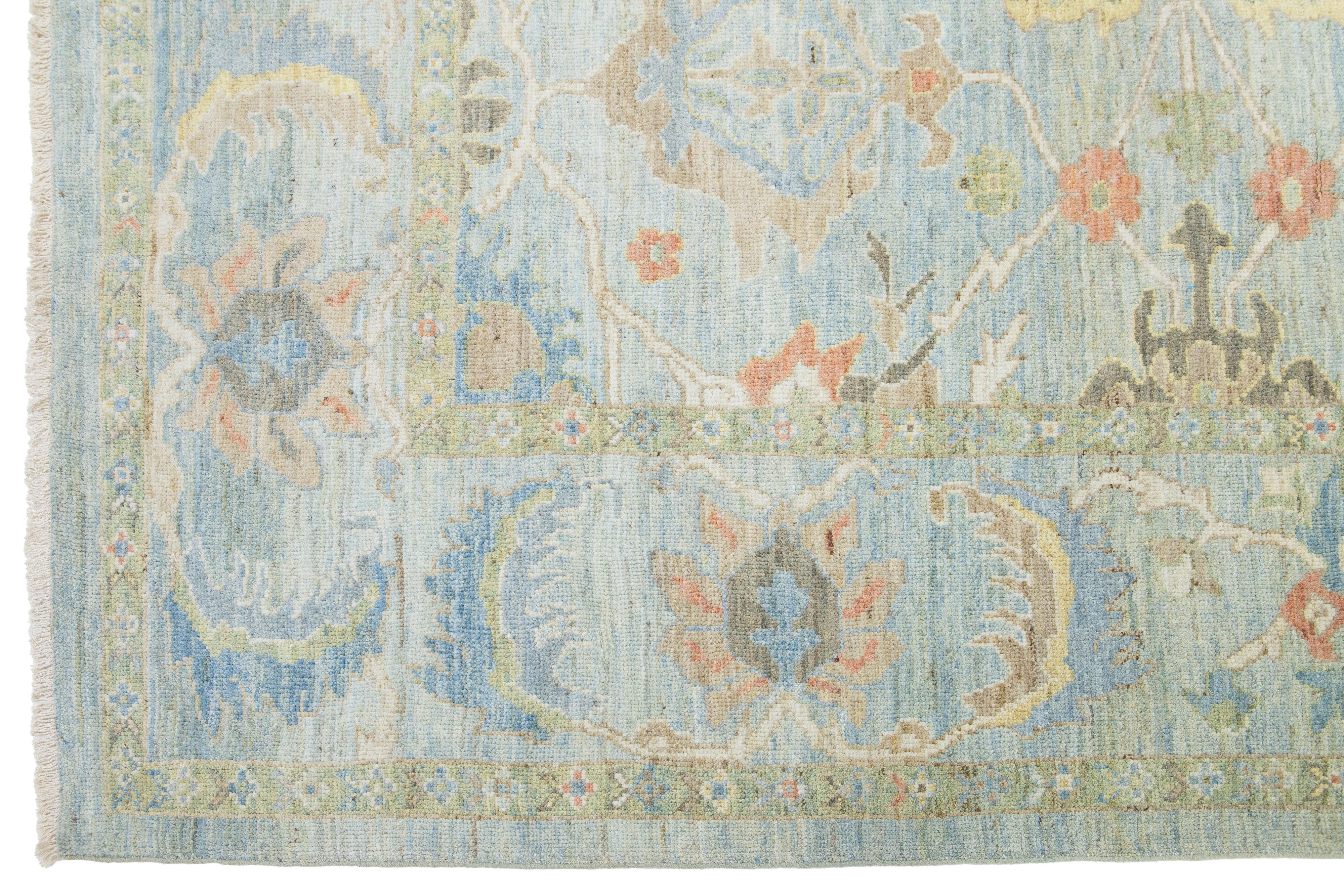 Apadana's Modern Sultanabad Blue Wool Rug Handmade With Floral Design For Sale 2