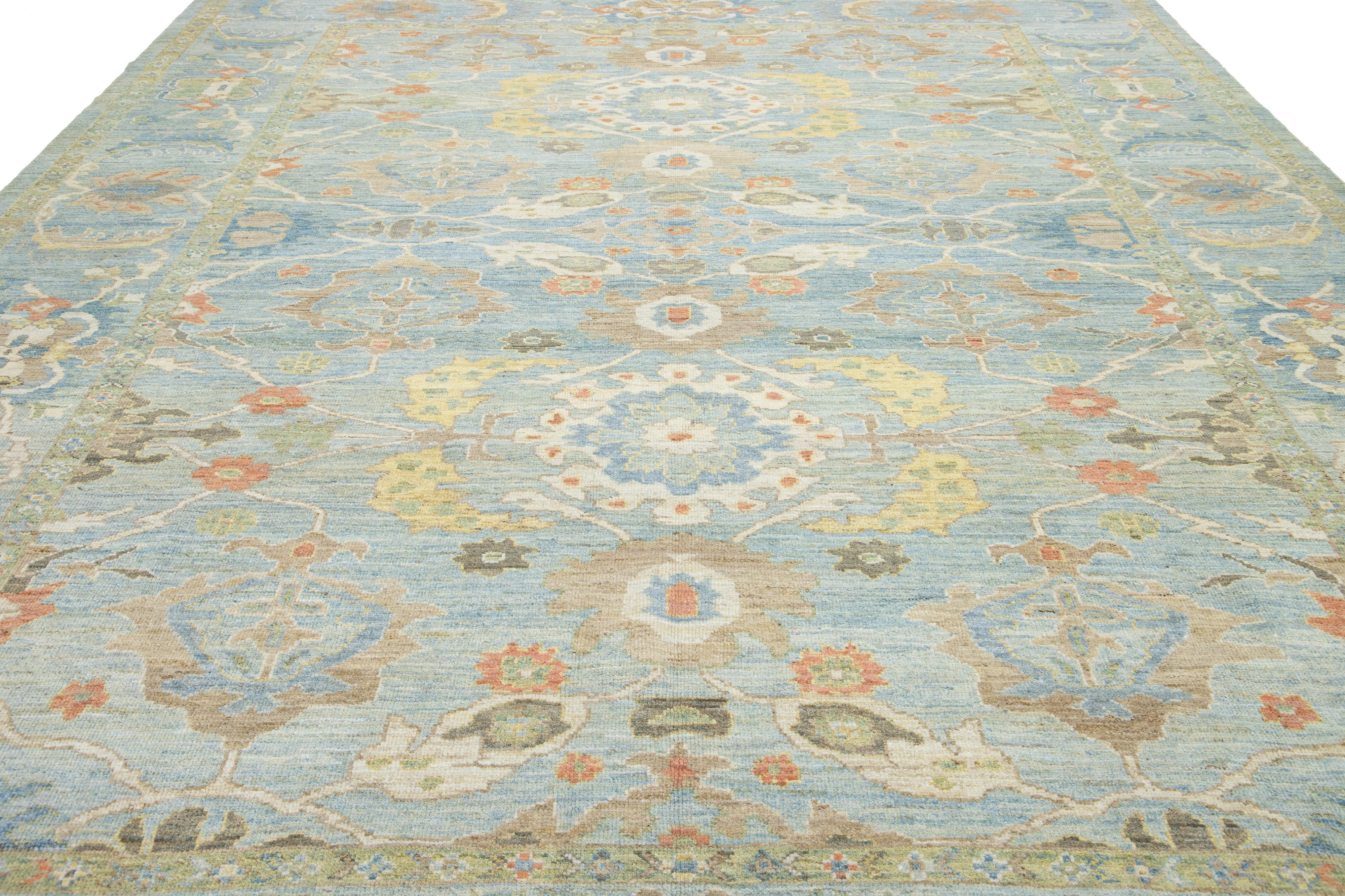 Apadana's Modern Sultanabad Blue Wool Rug Handmade With Floral Design For Sale 3