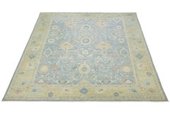 Apadana's Modern Sultanabad Floral Wool Rug Handmade In Blue and Green