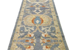 Apadana's Modern Sultanabad Long Wool Runner Handmade In Blue With Floral Motif