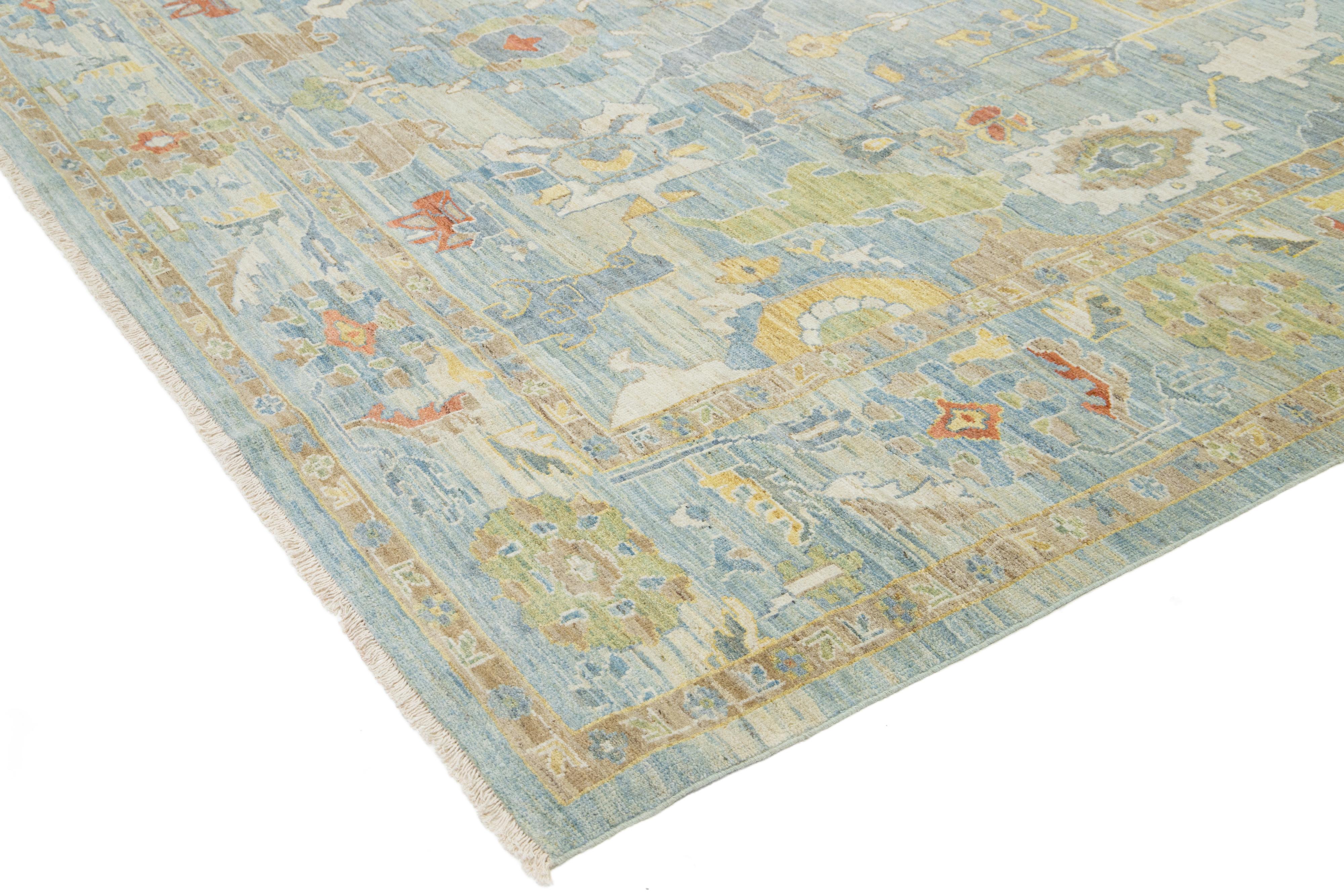 Apadana's Moderner quadratischer Sultanabad-Wollteppich in Blau, handgefertigt in Blau mit Blumenmuster im Angebot 4