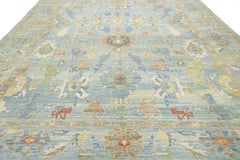 Apadana's Moderner quadratischer Sultanabad-Wollteppich in Blau, handgefertigt in Blau mit Blumenmuster