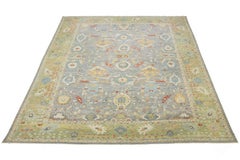 Apadana's Modern Sultanabad Wool Rug Handmade In Gray With Floral Design