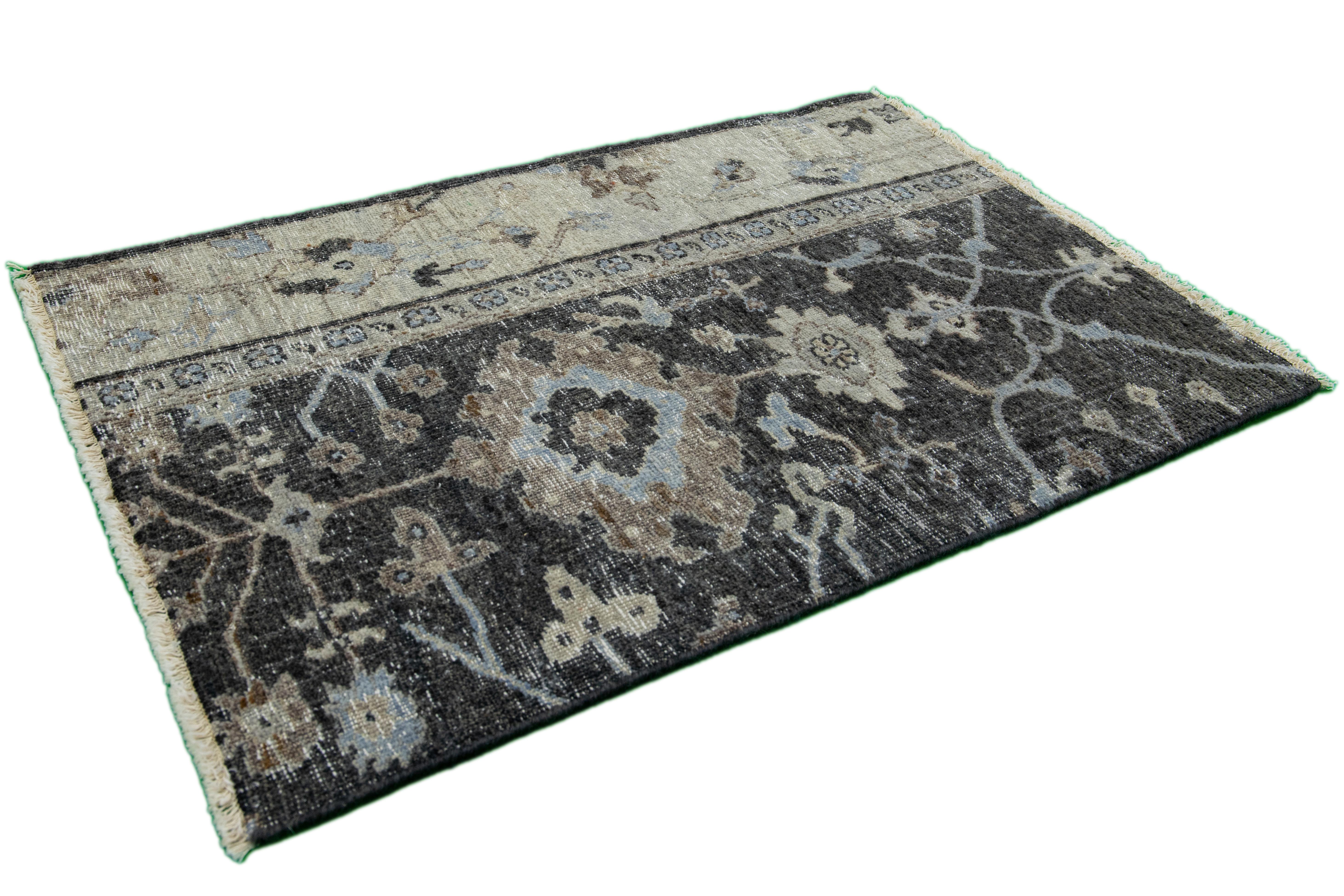 Indian Apadana's Modern Tabriz Style Handmade Charcoal Custom Wool Rug For Sale