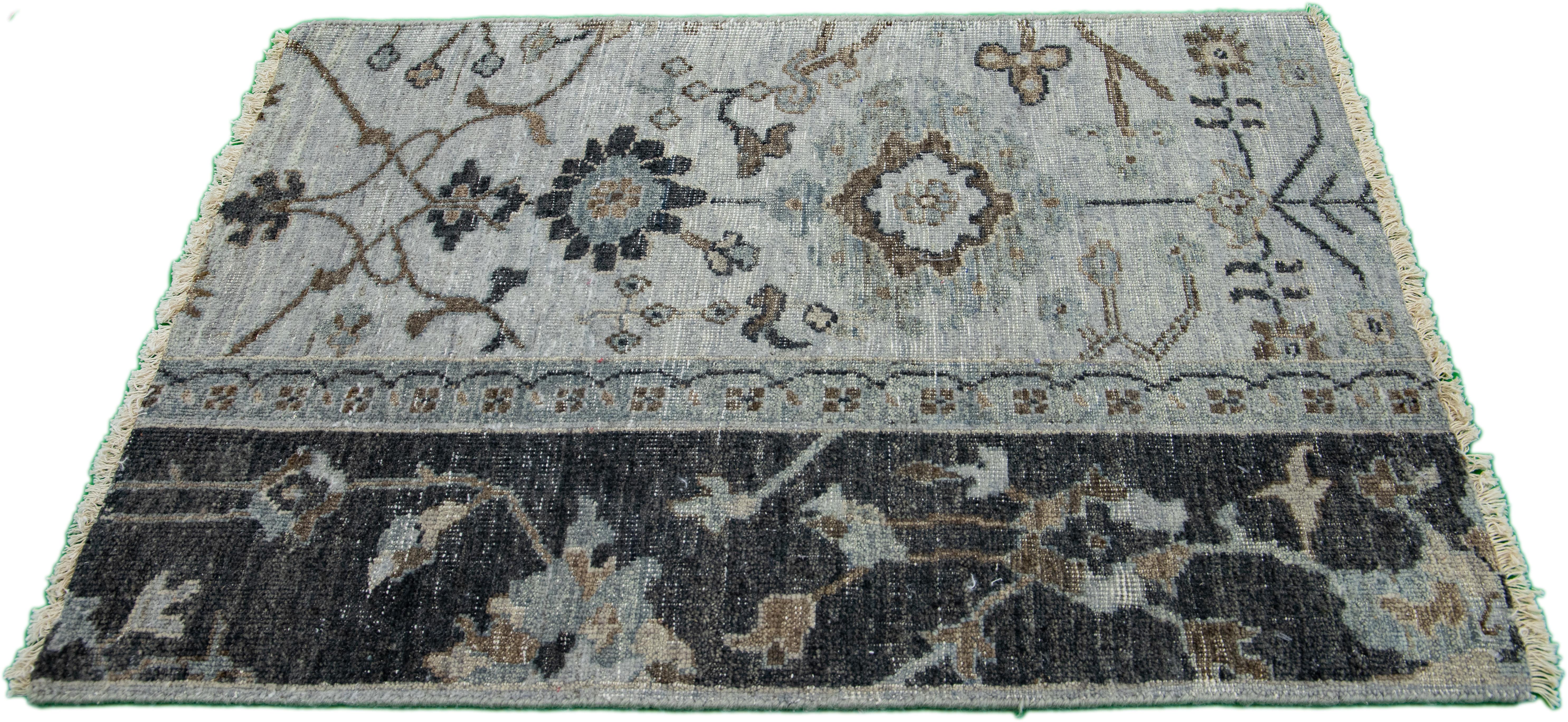 Indiano Tappeto di lana personalizzato Apadana in stile Tabriz moderno fatto a mano grigio/carbone in vendita