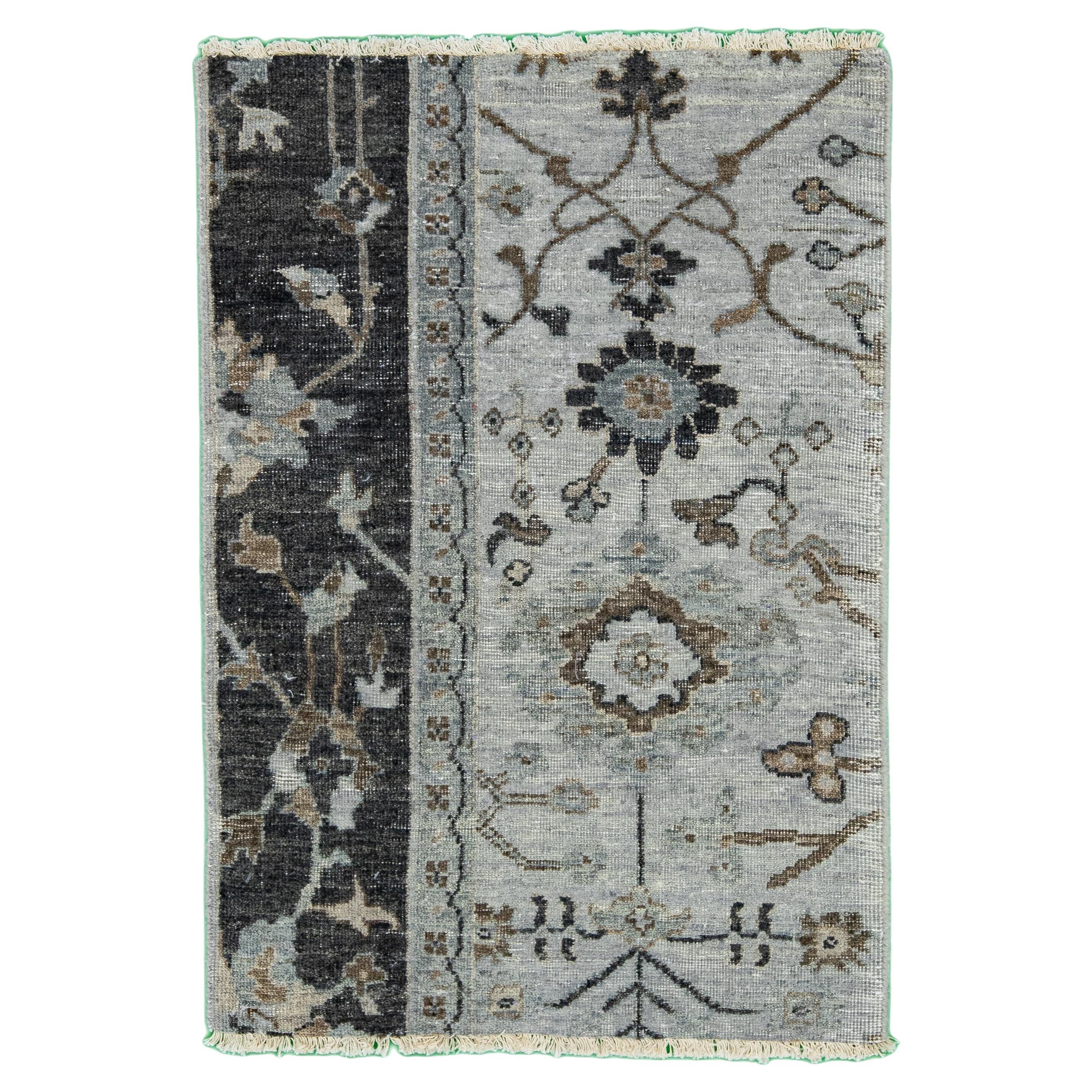 Tappeto di lana personalizzato Apadana in stile Tabriz moderno fatto a mano grigio/carbone