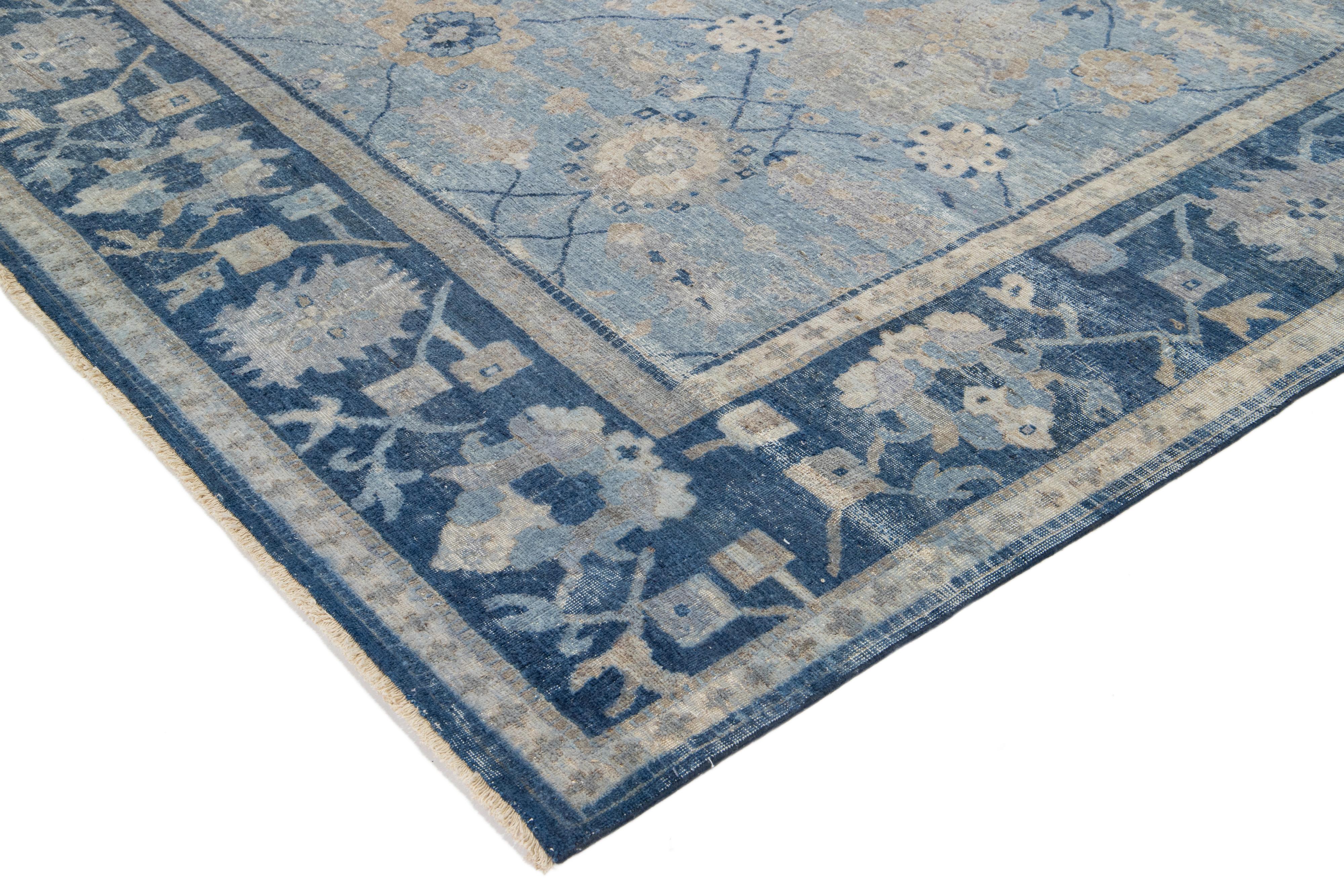 Apadana's Modern Tabriz Style Handmade Indian Wool Rug in Blue For Sale 6
