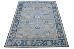 Apadana's Modern Tabriz Style Handmade Indian Wool Rug in Blue