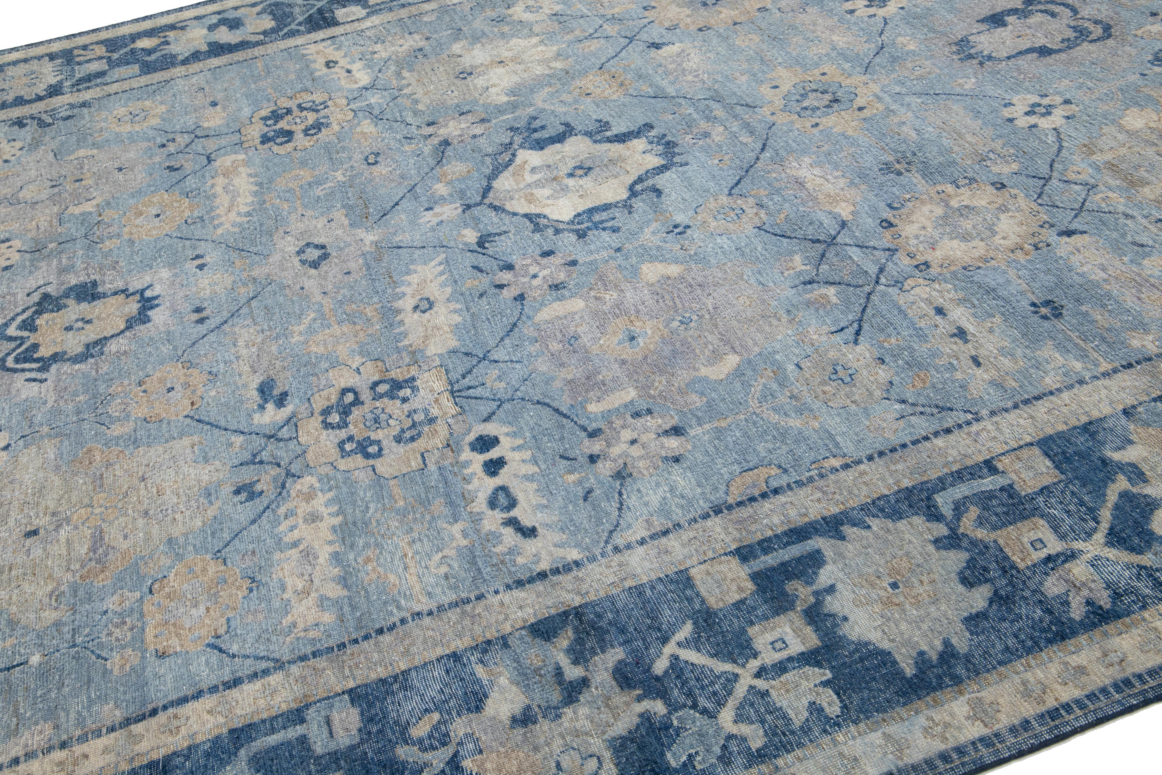 Apadana's Modern Tabriz Style Handmade Indian Wool Rug in Blue In New Condition For Sale In Norwalk, CT