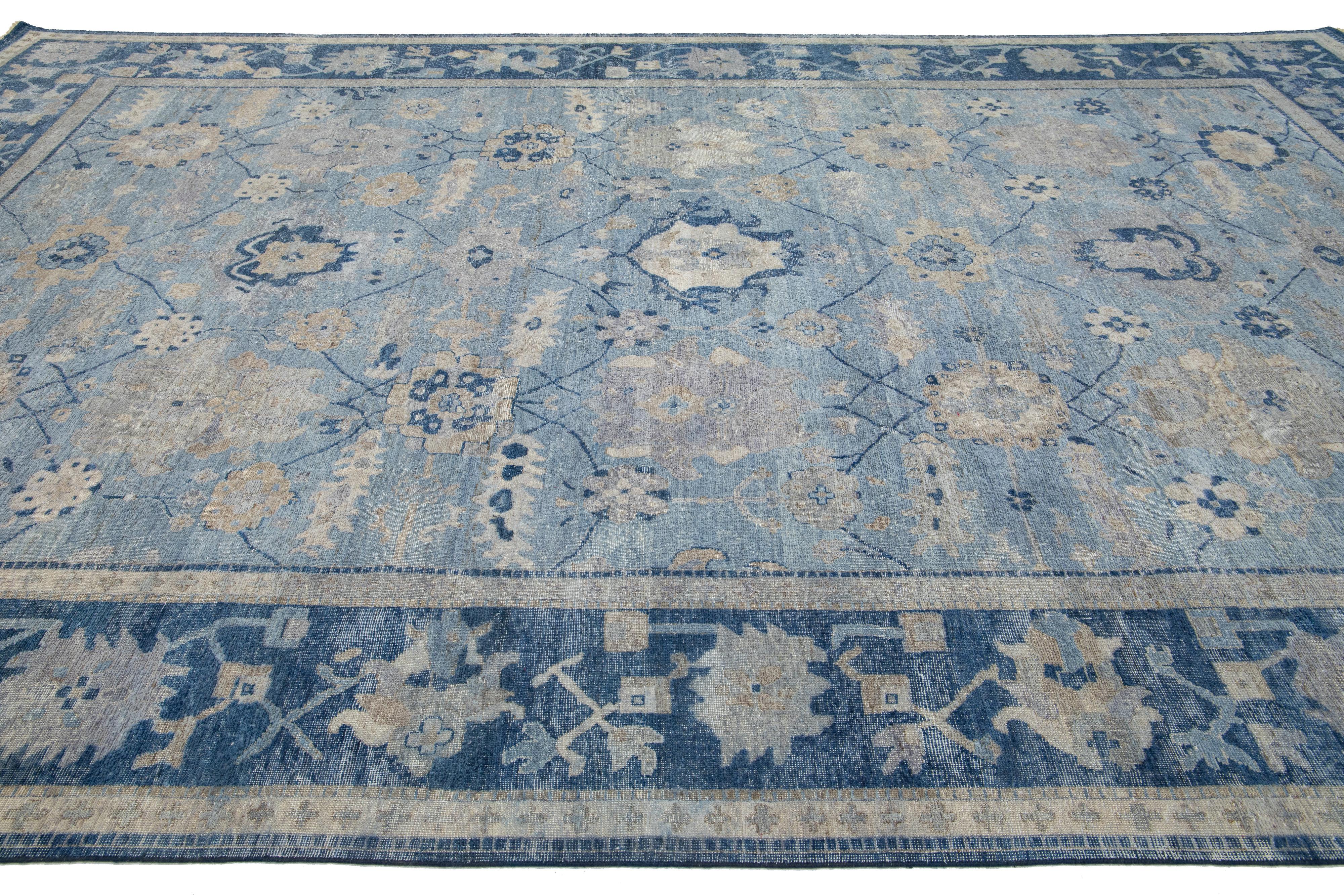 Apadana's Modern Tabriz Style Handmade Indian Wool Rug in Blue For Sale 2