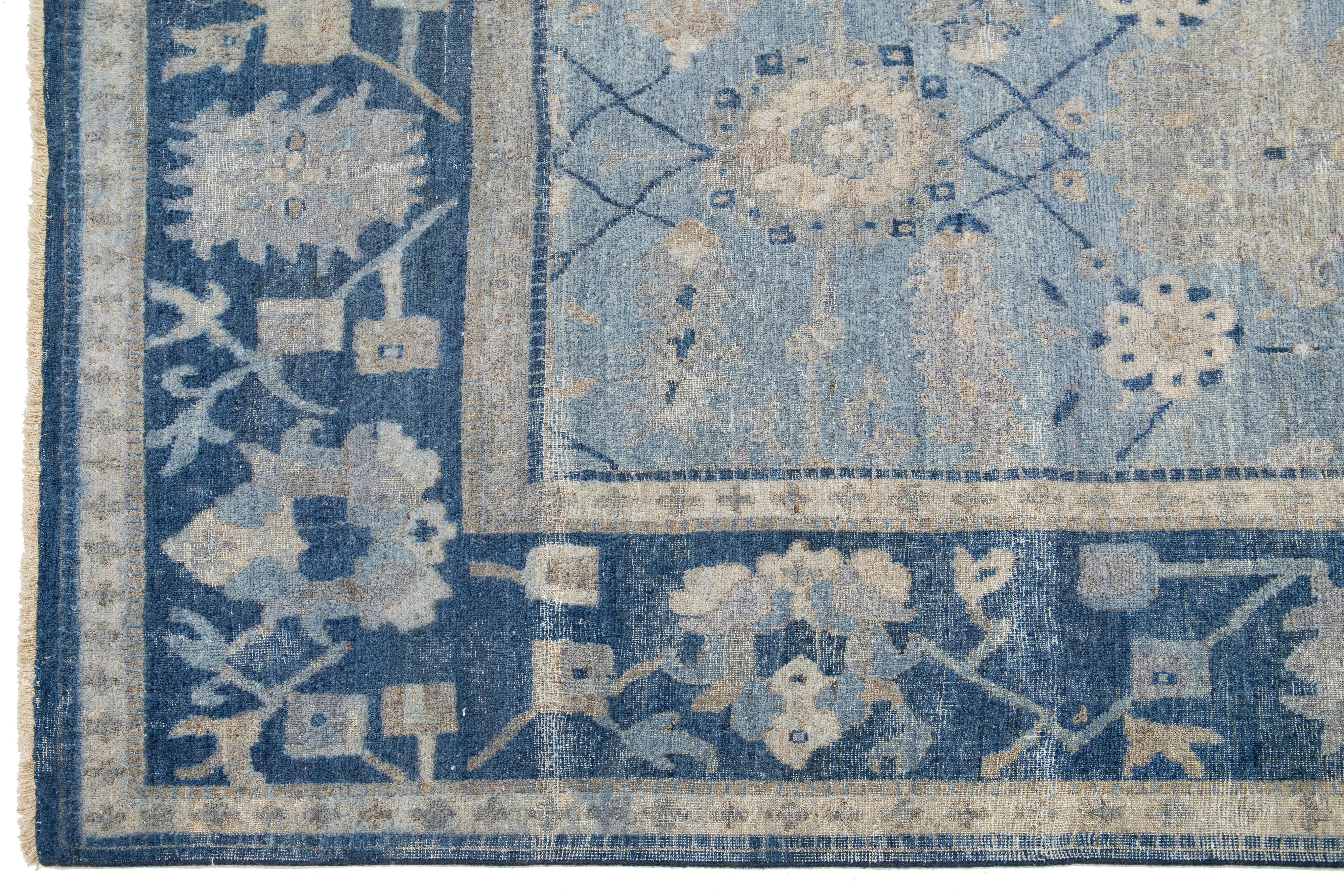 Apadana's Modern Tabriz Style Handmade Indian Wool Rug in Blue For Sale 3