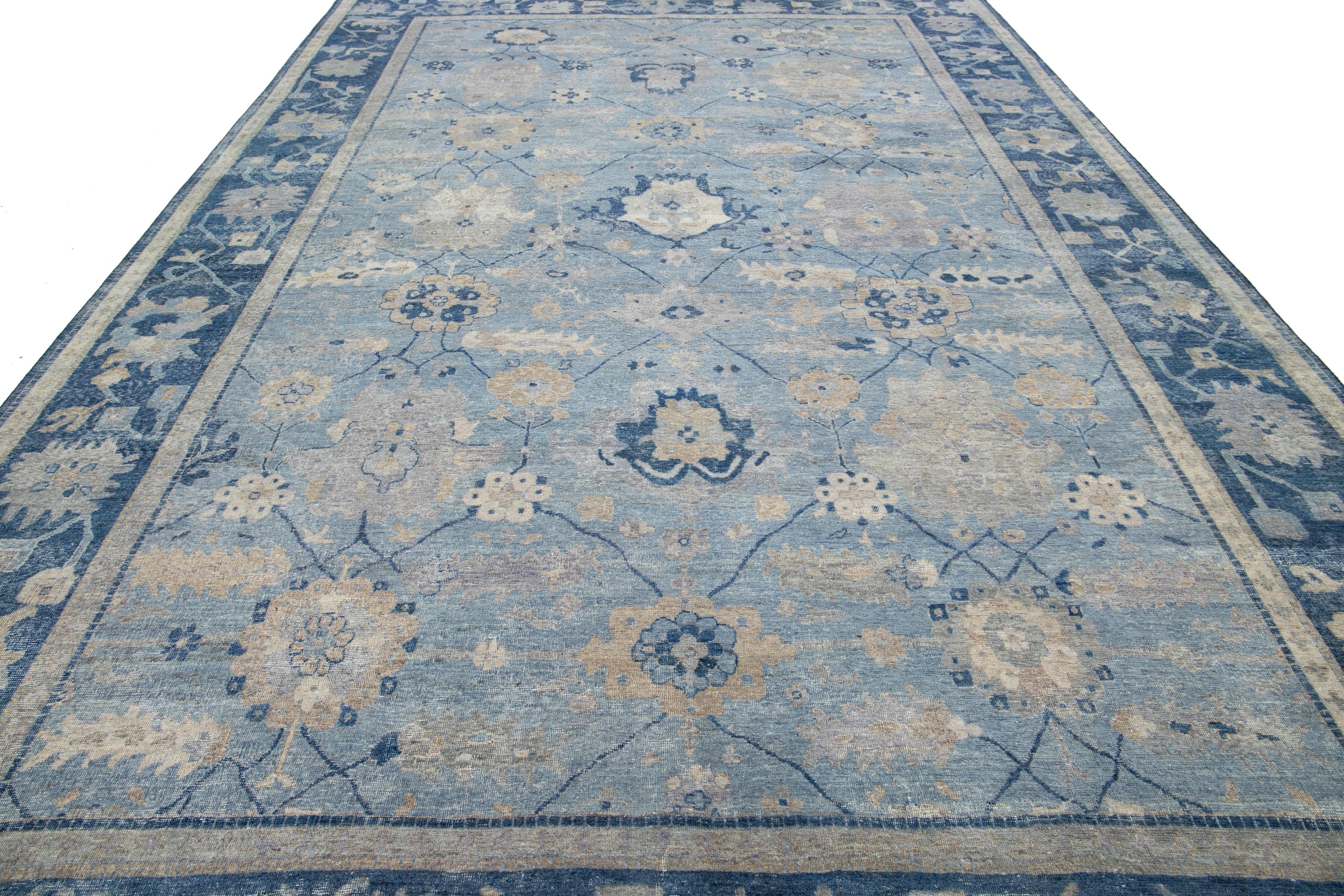 Apadana's Modern Tabriz Style Handmade Indian Wool Rug in Blue For Sale 4